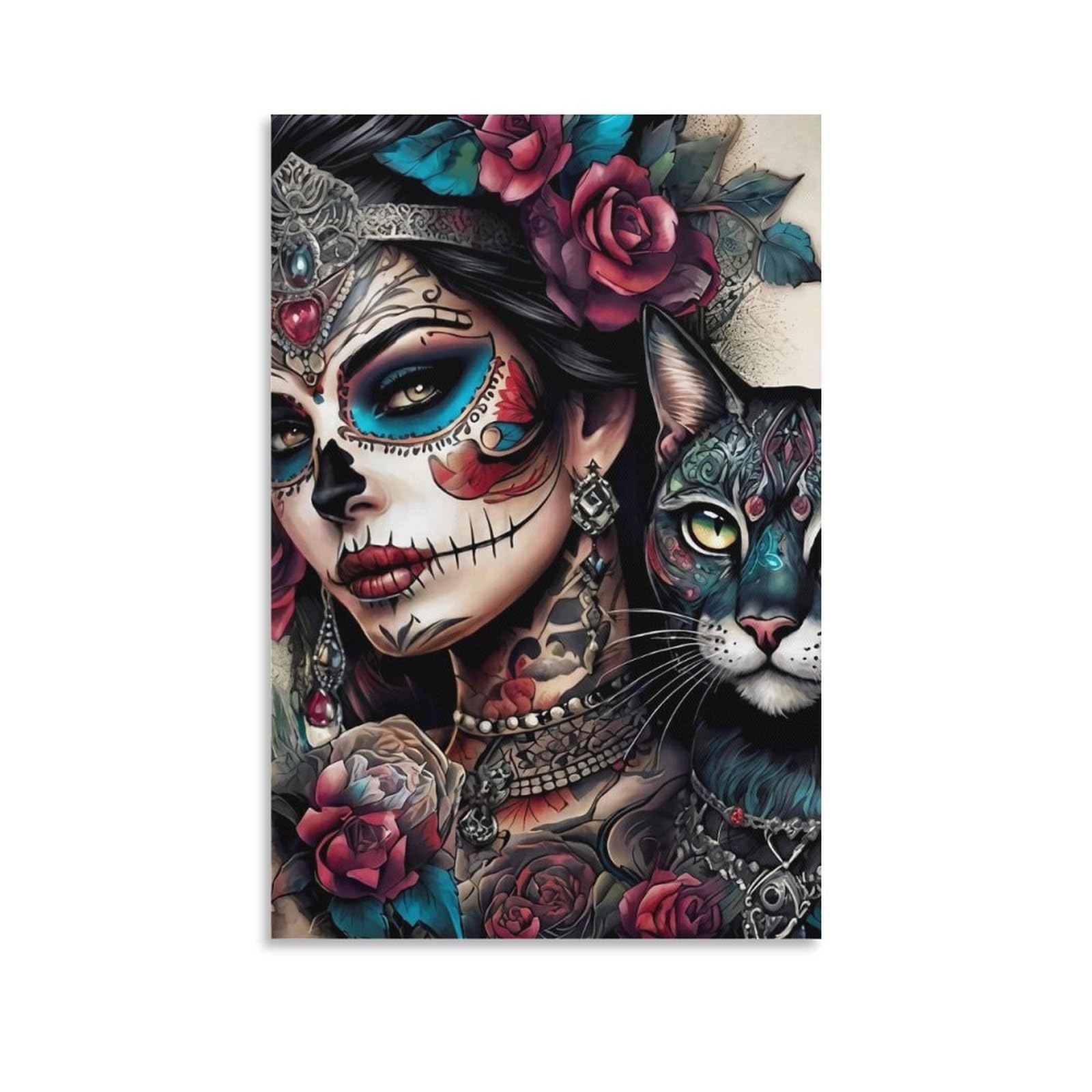 DHBANEIOK DayOfTheDeadArt_1 Poster Artwork Canvas Prints Picture Modern Canvas Wall Art Picture Wall Hanging for Bathroom Wall Decor 24x36inch(60x90cm)