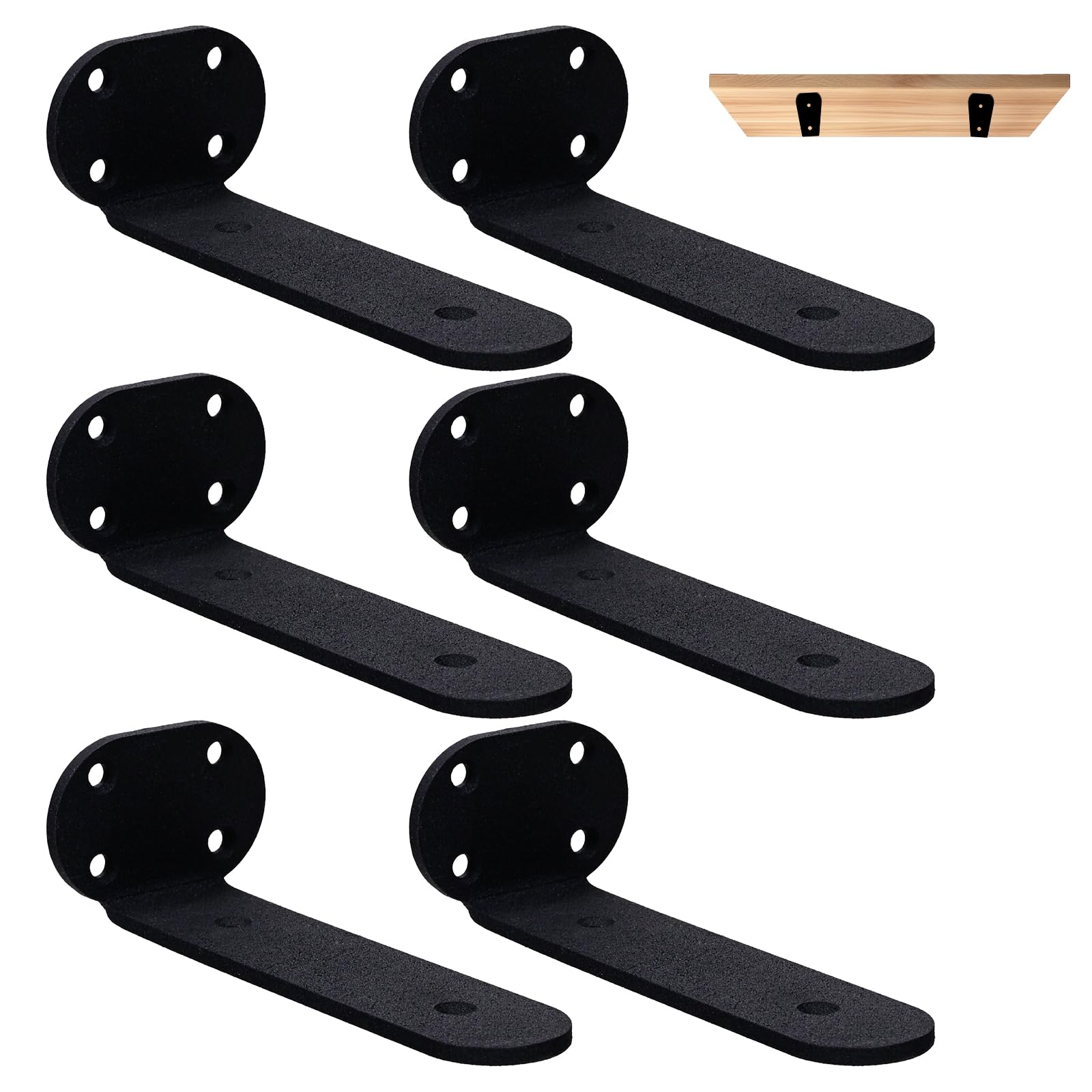 Fooaot 6 Pack Shelf Bracket 8 Inch Floating Shelf Brackets Black Wall Mounted Brackets for Shelves Heavy Duty Invisible L Shelves for Kitchen Home Office