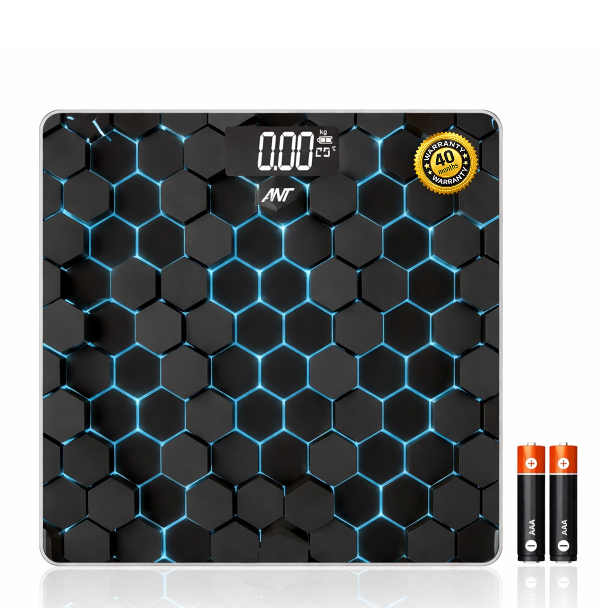 Ant Flora Powerlift Digital Weighing Scale for Body Weight – 180kg Capacity, 4mm Tempered Glass, Slim Skid-Proof Design, Low Battery Indicator, 2 AAA Batteries Included, 40-Month Warranty