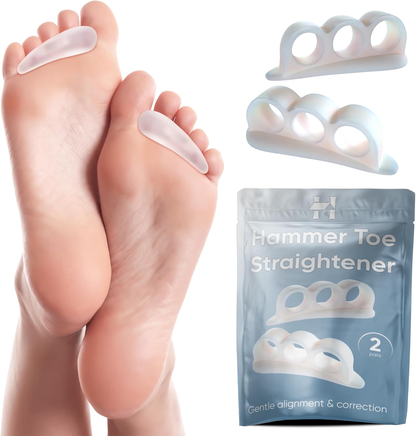 Hammer Toe Straightener - Hammer Toe Corrector for Women and Men - Gel Toe Separators for Overlapping Toes - Hammer Toe Splint Cushion to Correct Toes - 4 Pack
