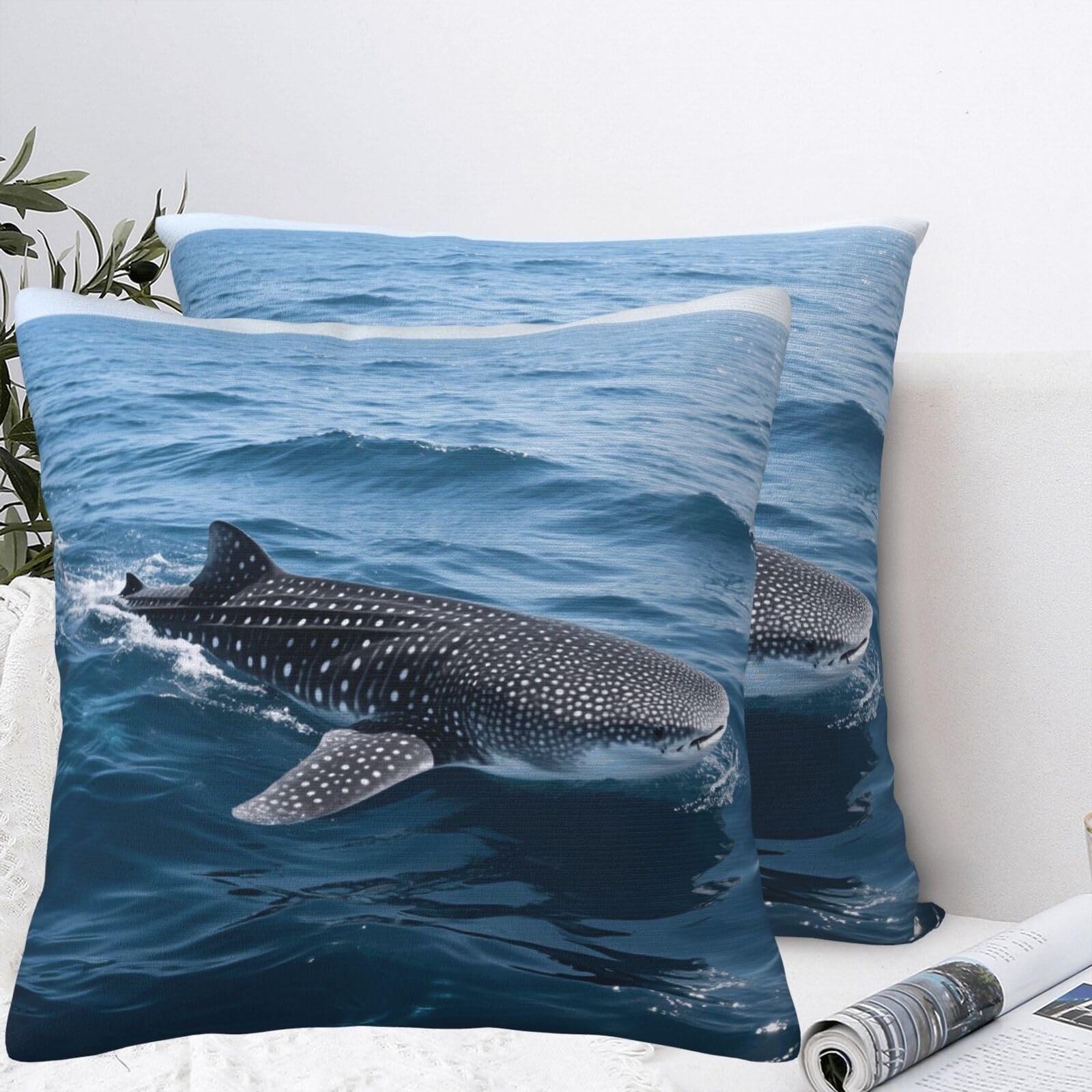 BTCOWZRV Whale Shark Plush Throw Pillow Covers 18"X18",Soft Cozy Couch Cushion Covers Decorative Pillow Cases for Holiday Home Bedroom Sofa Decors