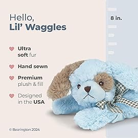 Bearington Baby Lil\' Waggles Baby Boy Stuffed Animal with Rattle - 8 Soft Blue Dog Plush with Satin Accents for Newborn Boys - Adorable Stuffed Animals for Babies - Cuddly First Toy Gift for Infants