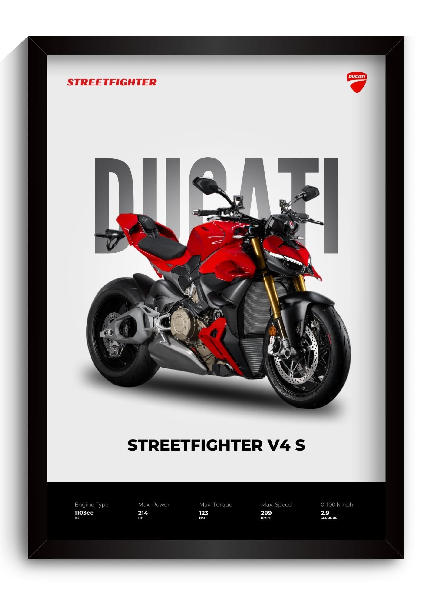 Funk You Store Ducati Streetfighter V4 Poster | Framed Poster of Superbike A4 Sized (31 x 23 cm) | Superbike Posters for Wall, Gift for Boys, Ducati Bike Frame | Posters for Wall, Bedroom, Study Room