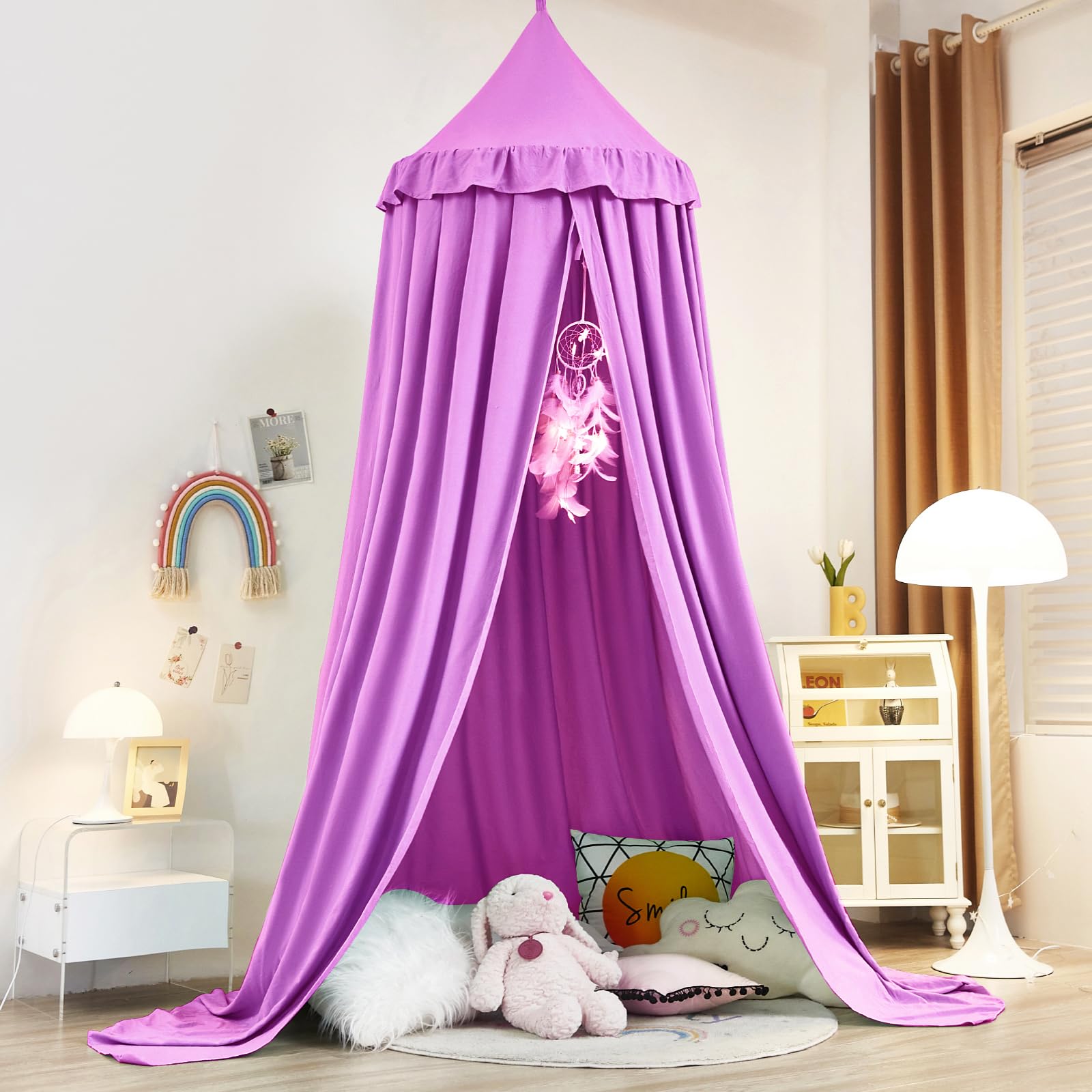 Kertnic Dekor-Baldachin für Kinderbett, weich, glatt, Spielzelt, Baldachin, Mädchenzimmer, Dekoration, Prinzessinnenschloss, verträumtes Moskitonetz, Bettwäsche, Leseecke für Zuhause (lila)