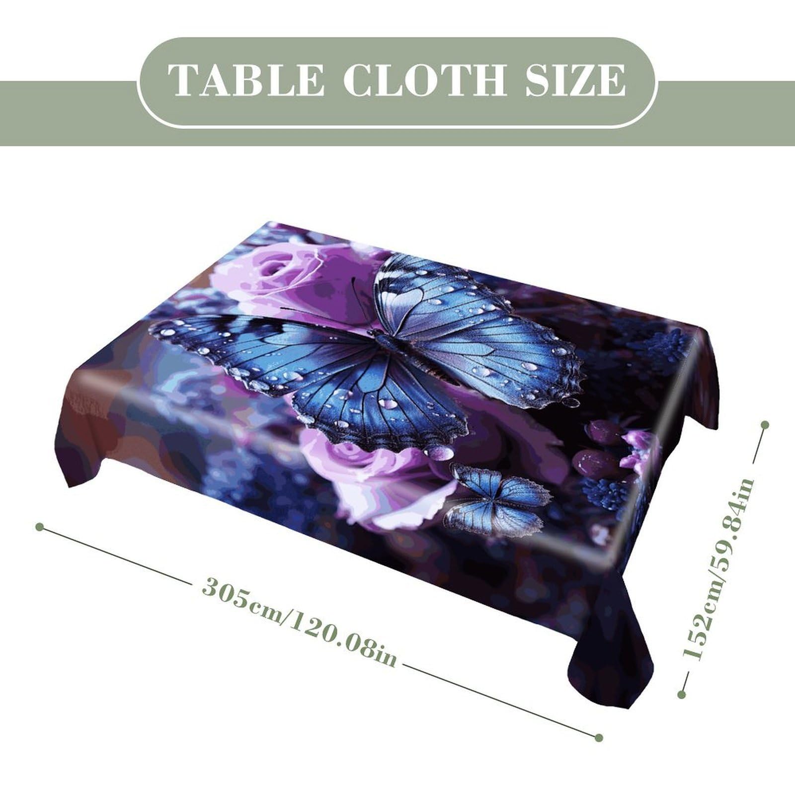 Mantel rectangular con diseño de rosa morada con hermosa mariposa, 4 tamaños, poliéster, mantel de mesa de picnic a borde vertical, patrón impreso transparente, tela lavable resistente, 60 x 120