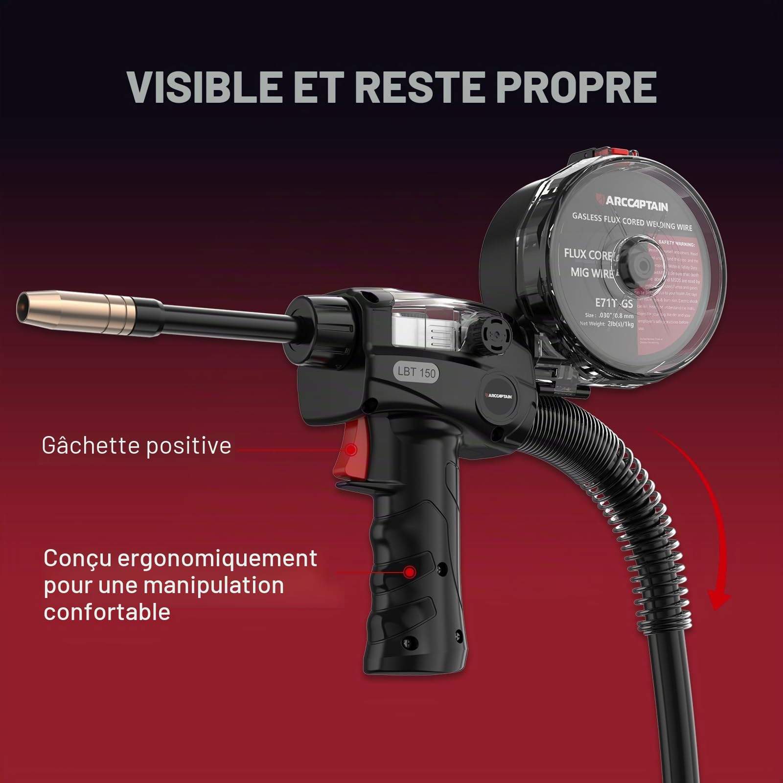 ARCCAPTAIN Bobine de pistolet pour soudage aluminium 150 A Connexion Euro 3 m pour ARCCAPTAIN MIG200