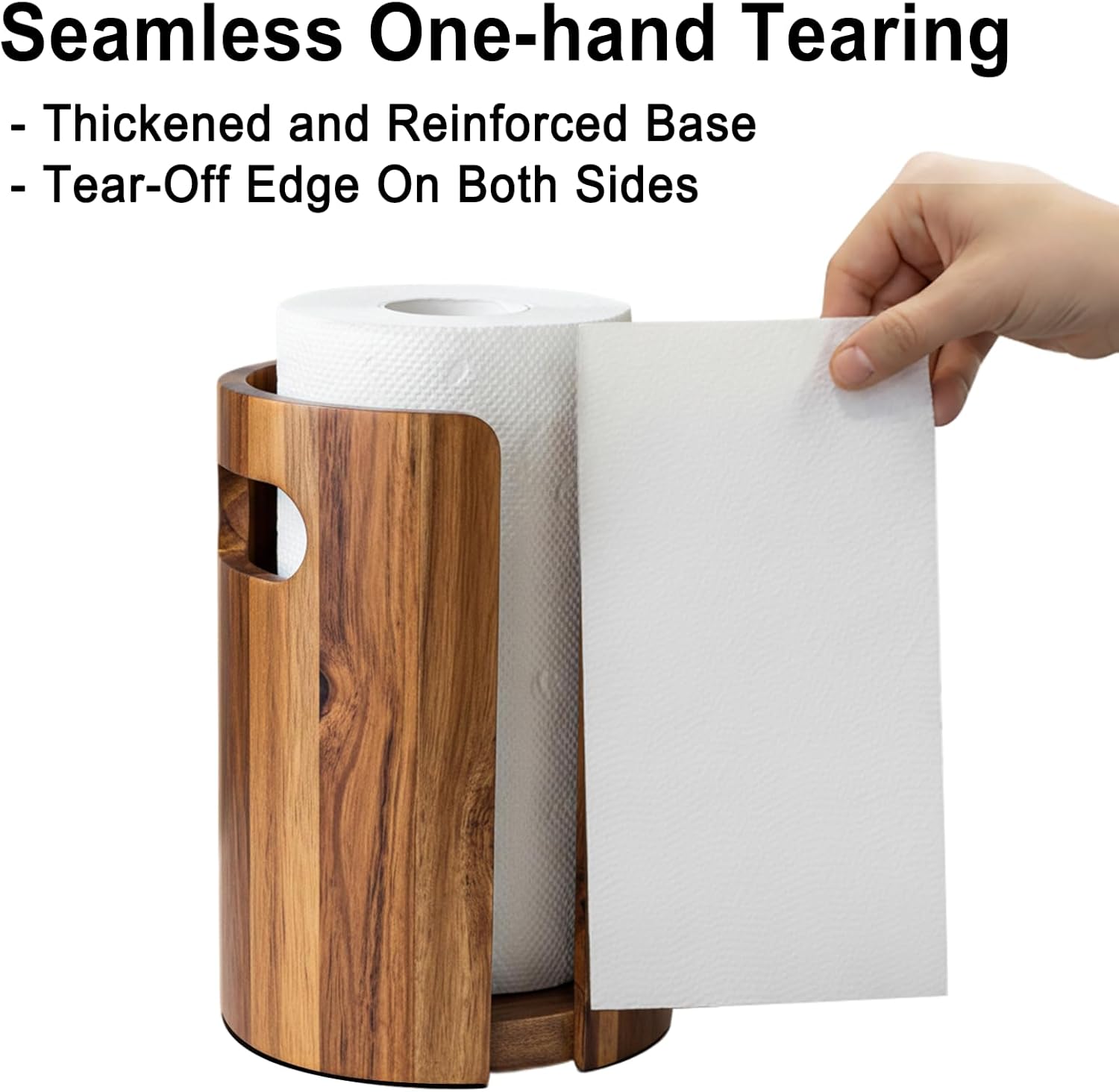 Wood Paper Towel Holder for Kitchen Countertop, Acacia Wooden Kitchen Towel Holder with Splash Guard, Handles & Weighted Non-Slip Base, Home Decor Essentials, for Kitchen, Bathroom,Apartment, RV