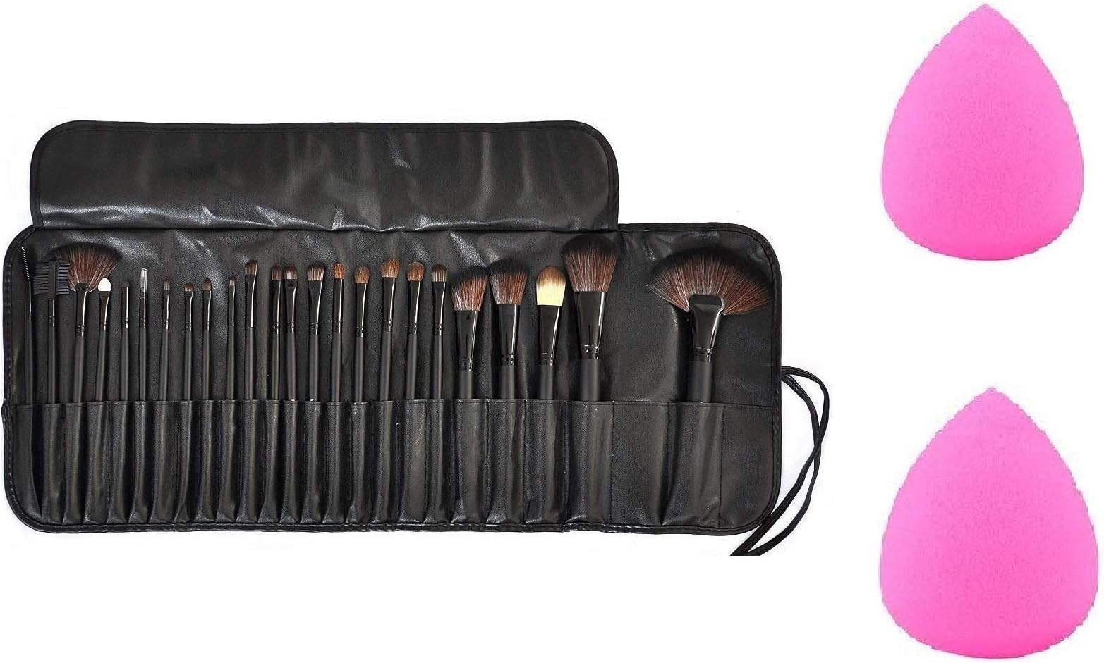 Fiber Bristle Makeup Brushes Sets With Leather Storage Pouch- Color may vary, 24 Pc