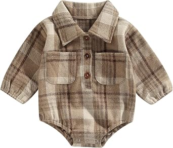 CIYCUIT Baby Boy Girl Flannel Print Plaid Shirt Long Sleeve Button Romper Bodysuit Clothes