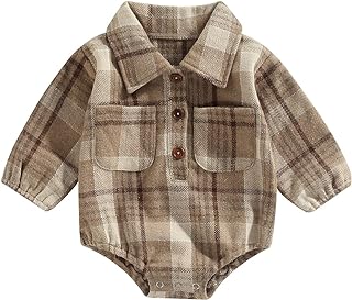 Balaflyie Merqwadd Baby Boy Plaid Flannel Shirt Romper Button Down Fall Top
