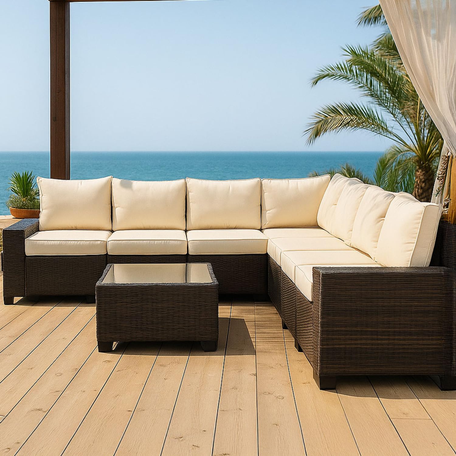 CONCEPT USINE Salon de Jardin d'angle Modulable 7 Places Résine Marron