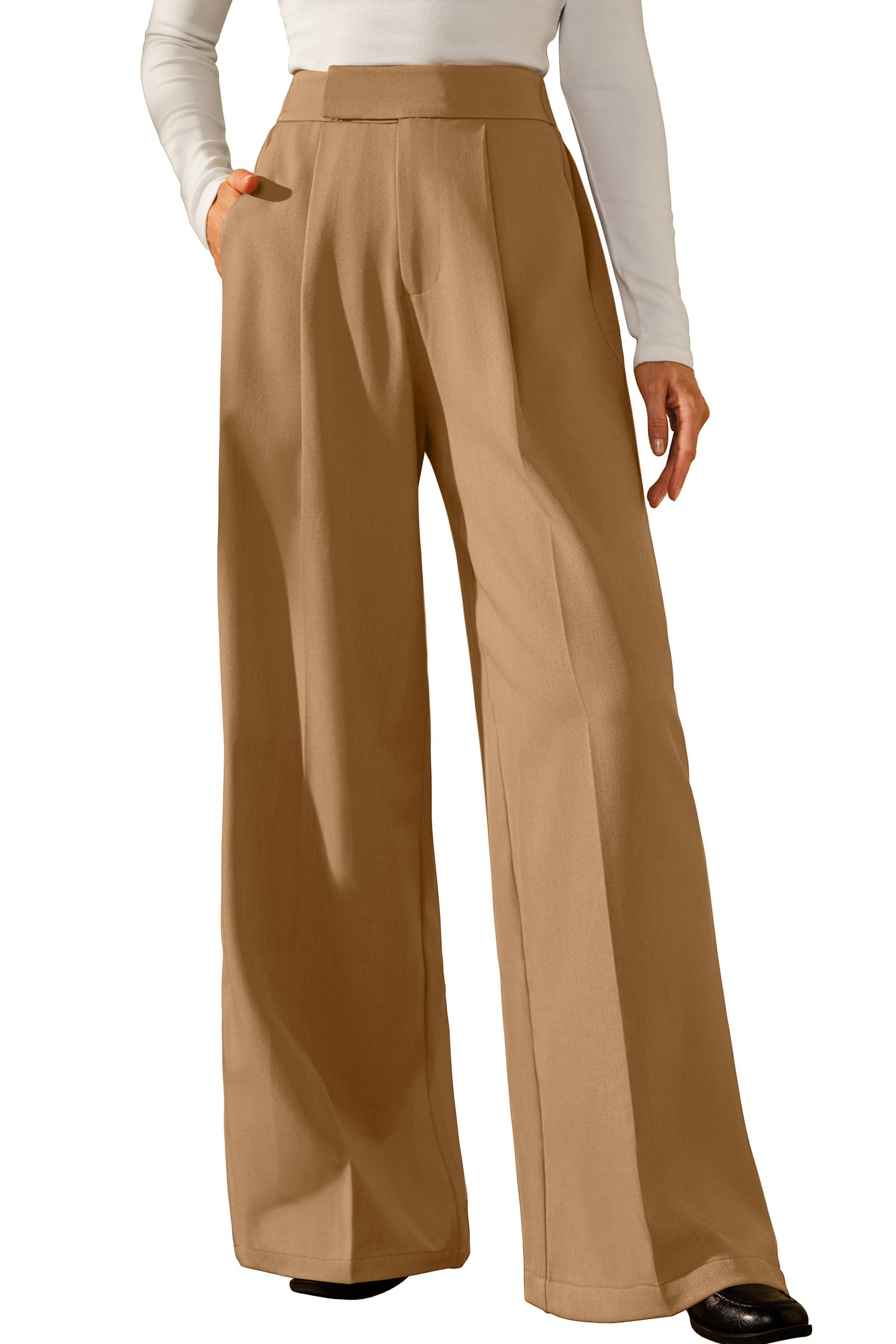 Arach Cloz Womens Wrinkle-Free Pleated Business Wide Leg Pants Fall 2025