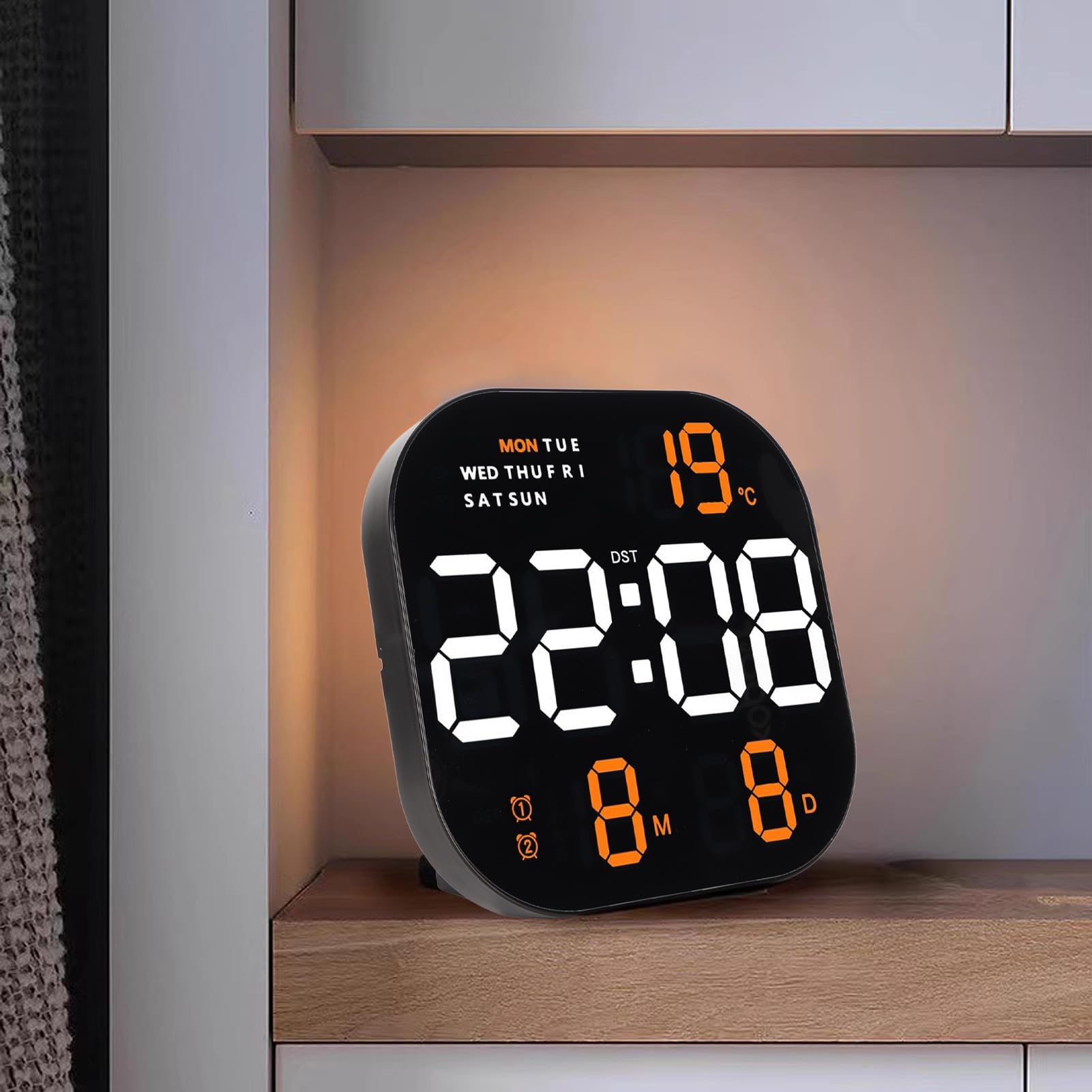 Cyfrowy Budzik, Zegar na Biurko LED USB z Dużym Ekranem i Wyświetlaczem Miesiąca Temperatury, Wielofunkcyjny Nowoczesny Zegar Elektroniczny do Biura w Salonie w (Dwukolorowe