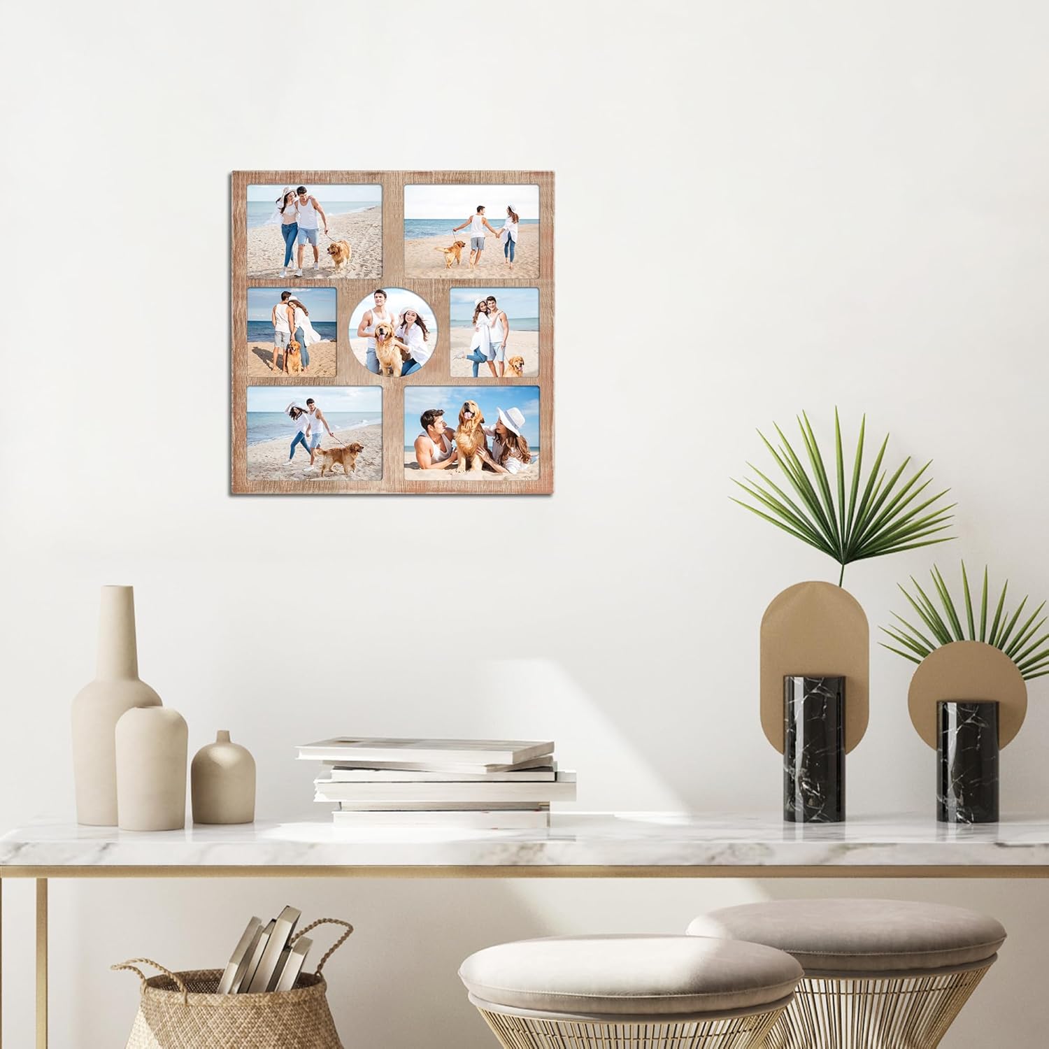 5x7 and 5x5 Collage Picture Frame,Display 7 Openings Photo Frames Rustic Brown Wood Frame with Real Glass,Family Picture Frames Wall Decor 1 Pack