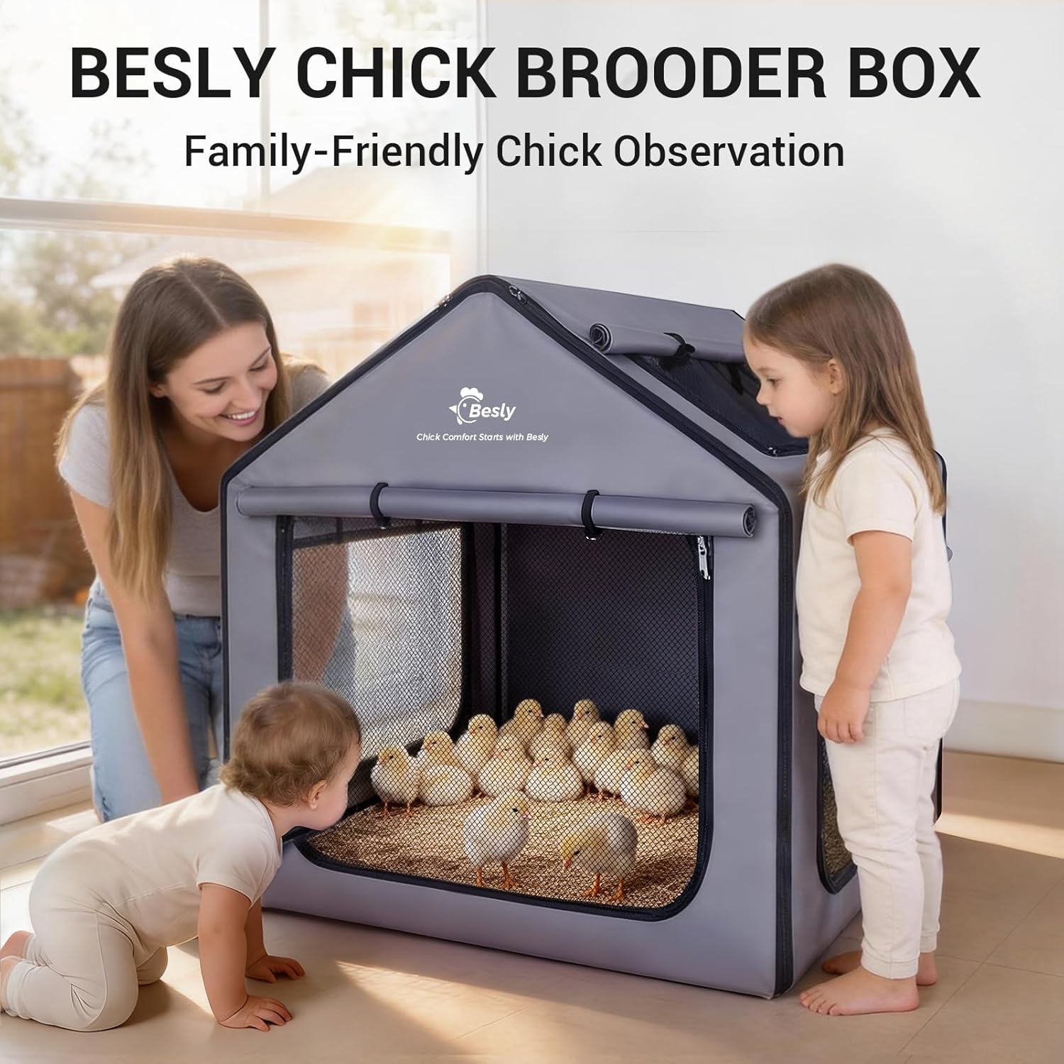 Brooder Box for Chick, 29"x29"x29" X-Large Chicken Brooder for 15-20 Chicks, Breathable Mesh Ventilation, Waterproof Removable Bottom Mat, Assembly Required, Easy Set up