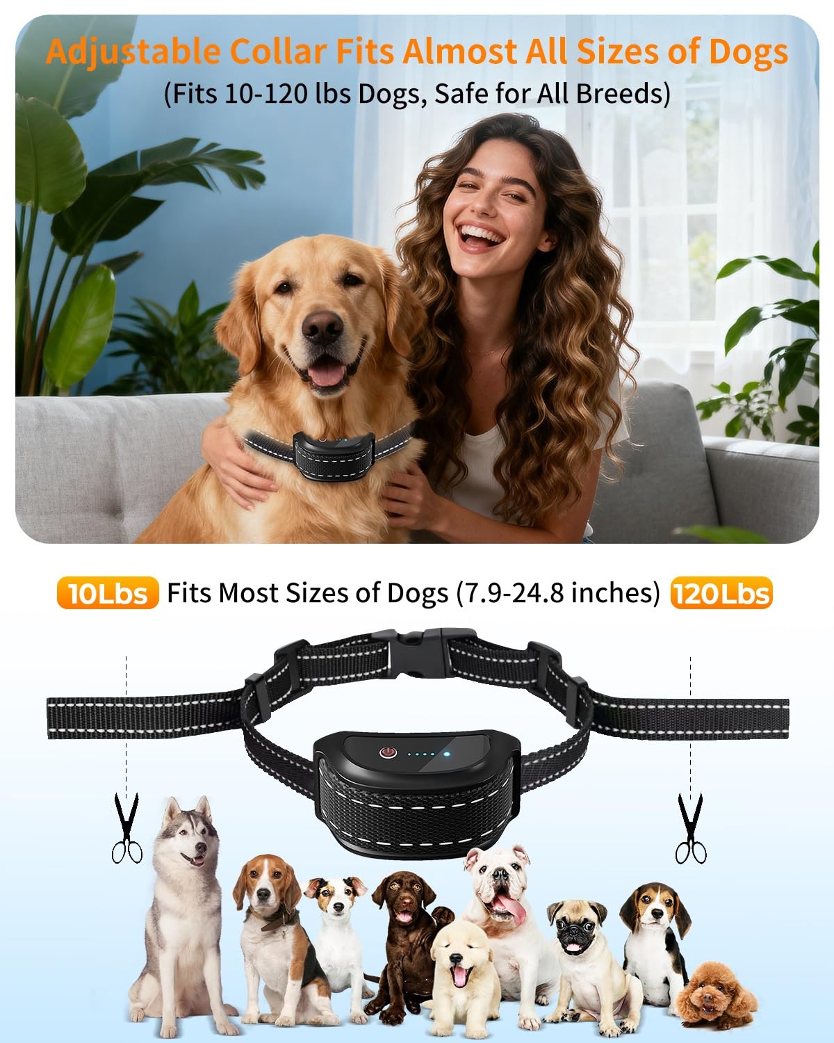 Dog Shock Collar with Remote Control – Shock Collar for Dogs 10–120 lbs, 2000FT Long Range IPX7 Waterproof Rechargeable Dog Training Collar with 4 Safe Modes Beep Vibration Shock & Flashlight BK — view 3