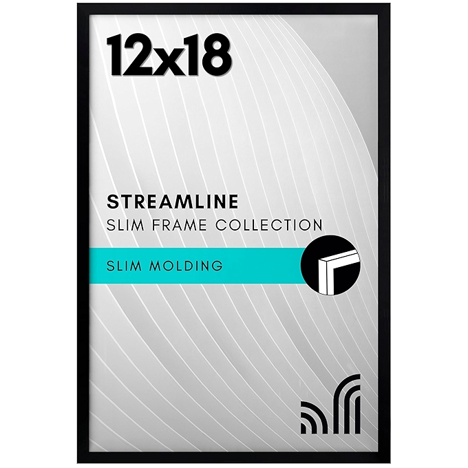 Americanflat 12x18海报框-极简窄边挂墙画框-配磨砂玻璃-黑色