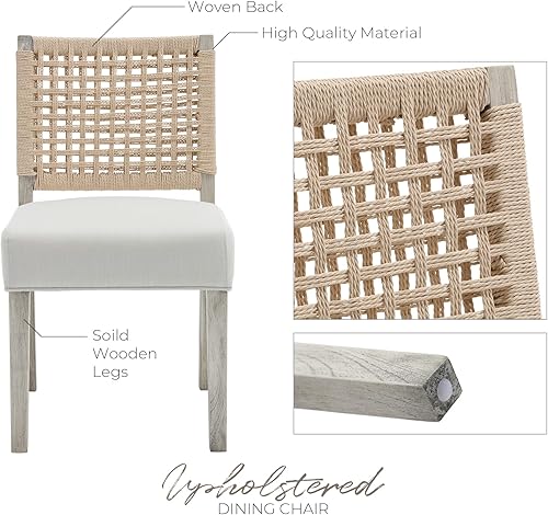 Miniatura 5 de Juego de 4 sillas de comedor estilo granja, con tapizado de tela de lino, sillas laterales decorativas, estilo moderno de mediados de siglo, para