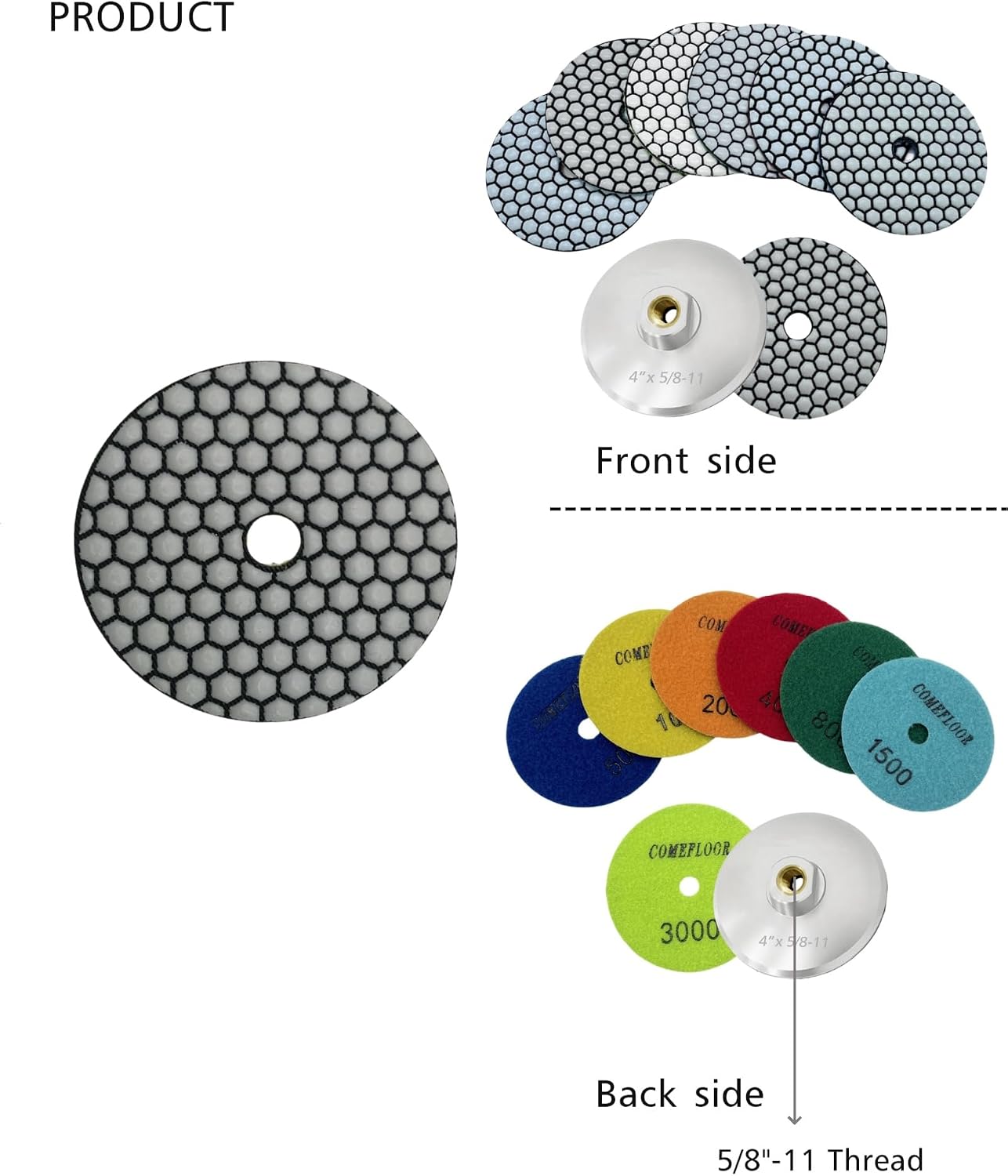 Dry Diamond Polishing Pads for Granite Marble Stone 4 Inch Set 7 Pieces Grinding Pads Plus a Alu Backer Pads