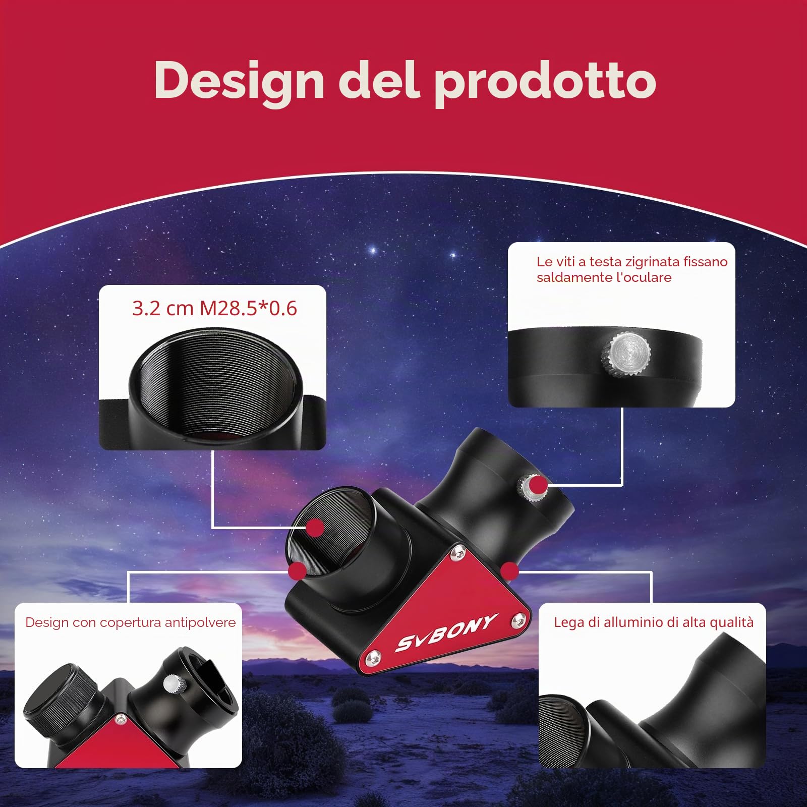 Svbony SV188P Diagonale Dielettrico, 99% di Riflettività Specchio Dielettrico, 1.25 Pollici 90 Gradi Diagonale Telescopio, Accessori per Telescopio per il Pianetario Profondo Cielo Visivo