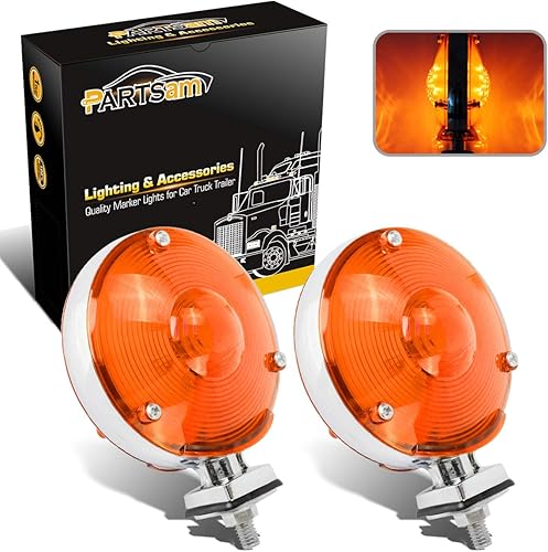 Partsam 2 luces LED redondas de doble cara LED de 3.9in, luces LED de señal de giro cromadas y ámbar, 24 diodos, luces de pedestal LED de doble