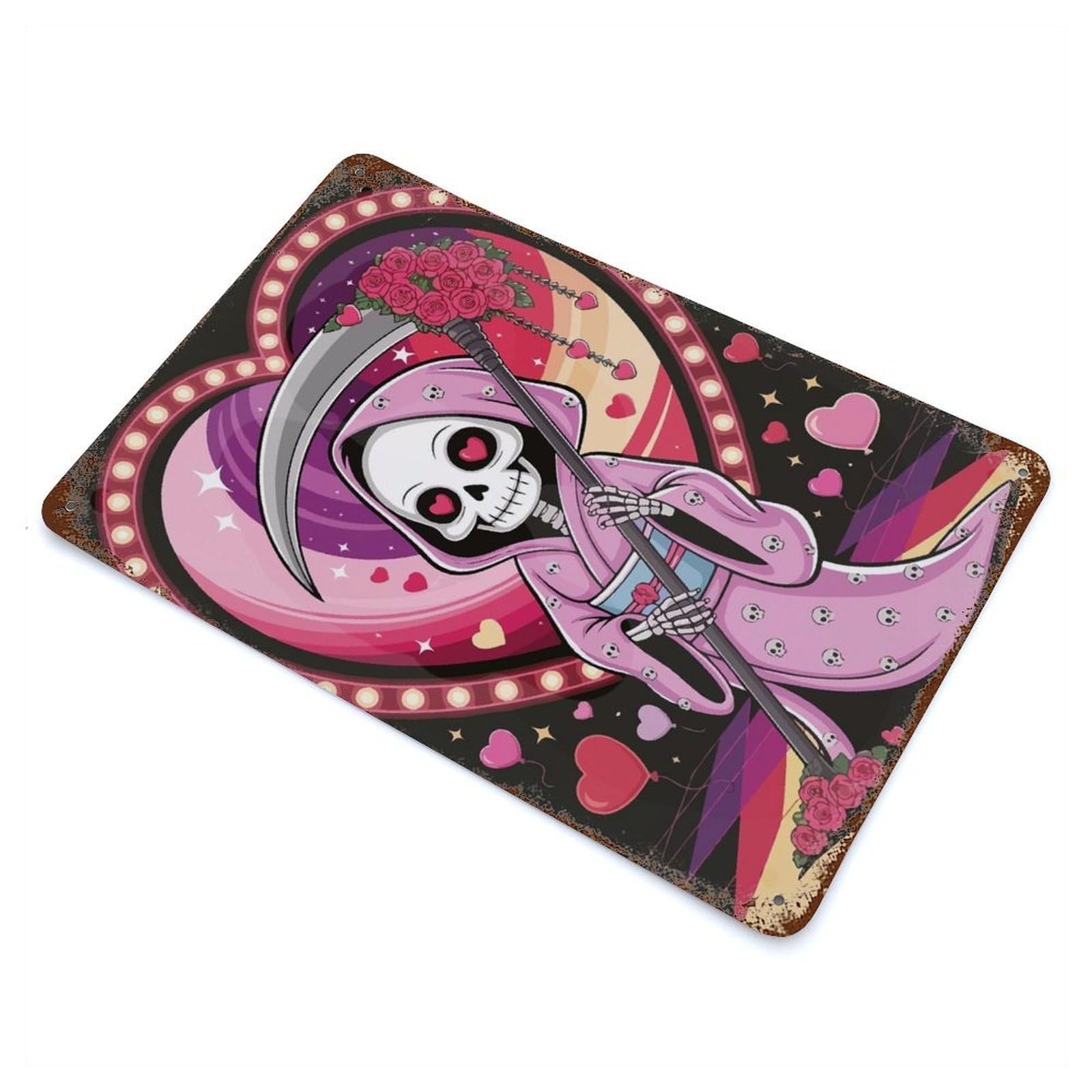 Grim Reaper in Love Vintage Rust Metal Sign 11.8"x7.9", Retro Wall Decor for Garage, Pub Or Kitchen