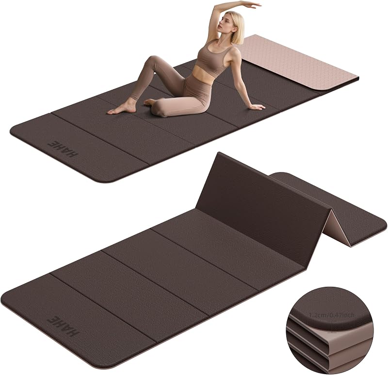 7-Fold Design Extra Thick Yoga Mat 72"L x 24"W x 0.47", TPE | Fitness Exercise Mats, Non-Slip Foldable Yoga Mat, High Density, Portable for Men & Women, Yoga, Pilates, Home Gym