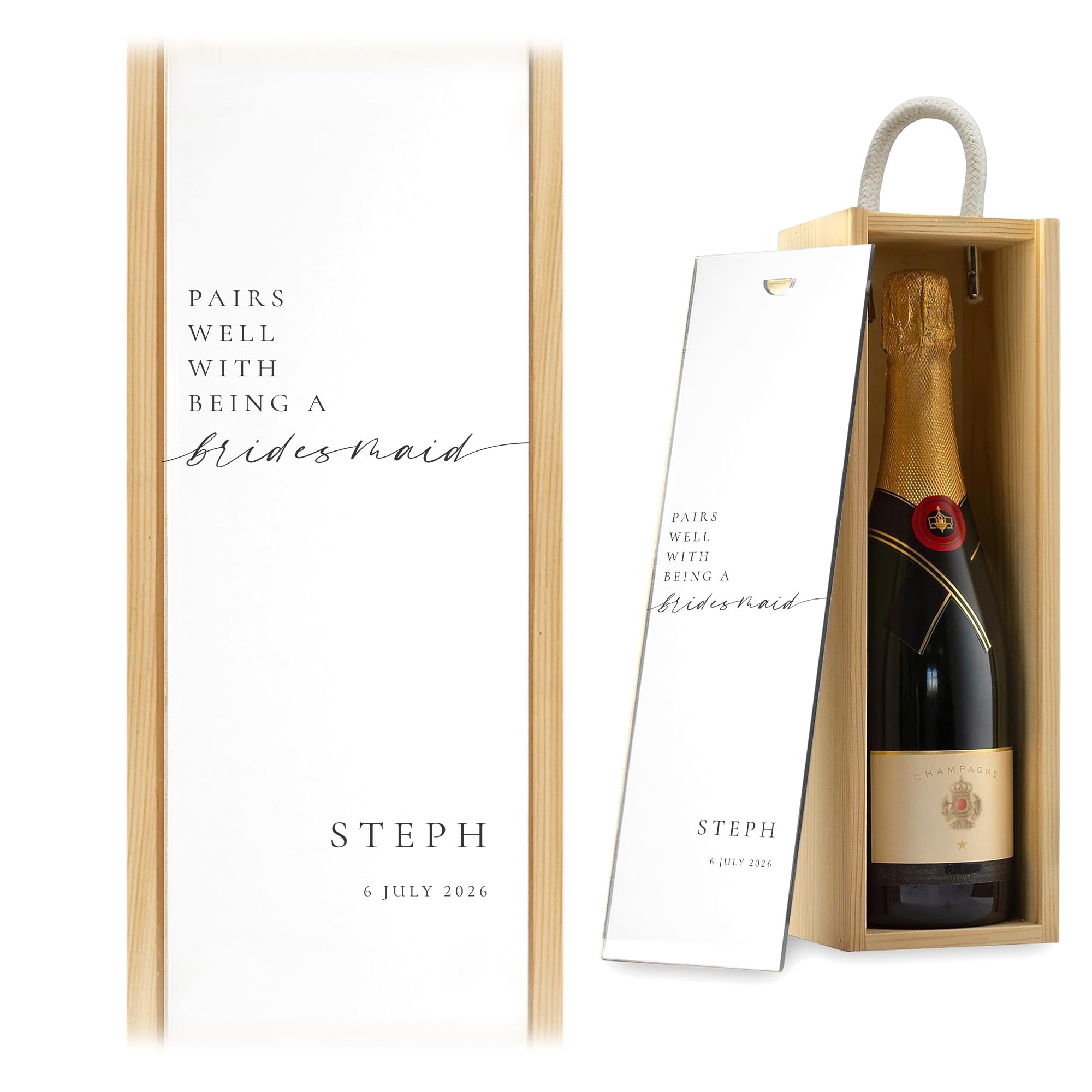 A1 Graphics Ltd Pairs Well With Being A Bridesmaid Wine Gift Box Custom Printed Wedding Gift Bridesmaid (Natural)