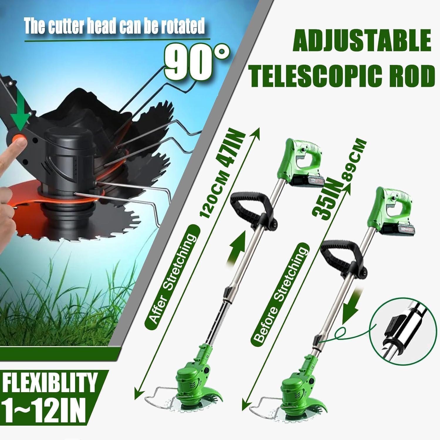 Cordless Weed Wacker, 3-Pound Ultra-Lightweight Battery Powered Grass Trimmer & Electric Weed Eater, Portable Battery Grass Cutter for Tight Spaces and Yard Lawn Care