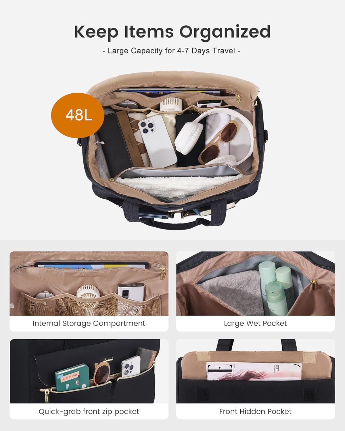 LOVEVOOK Large Travel Duffle Bag, Wide Open Weekender Bags for Women with Shoe Compartment, Carry on Overnight Bags, Hospital Bag for Women Labor Delivery with Wet Pocket - Image 2