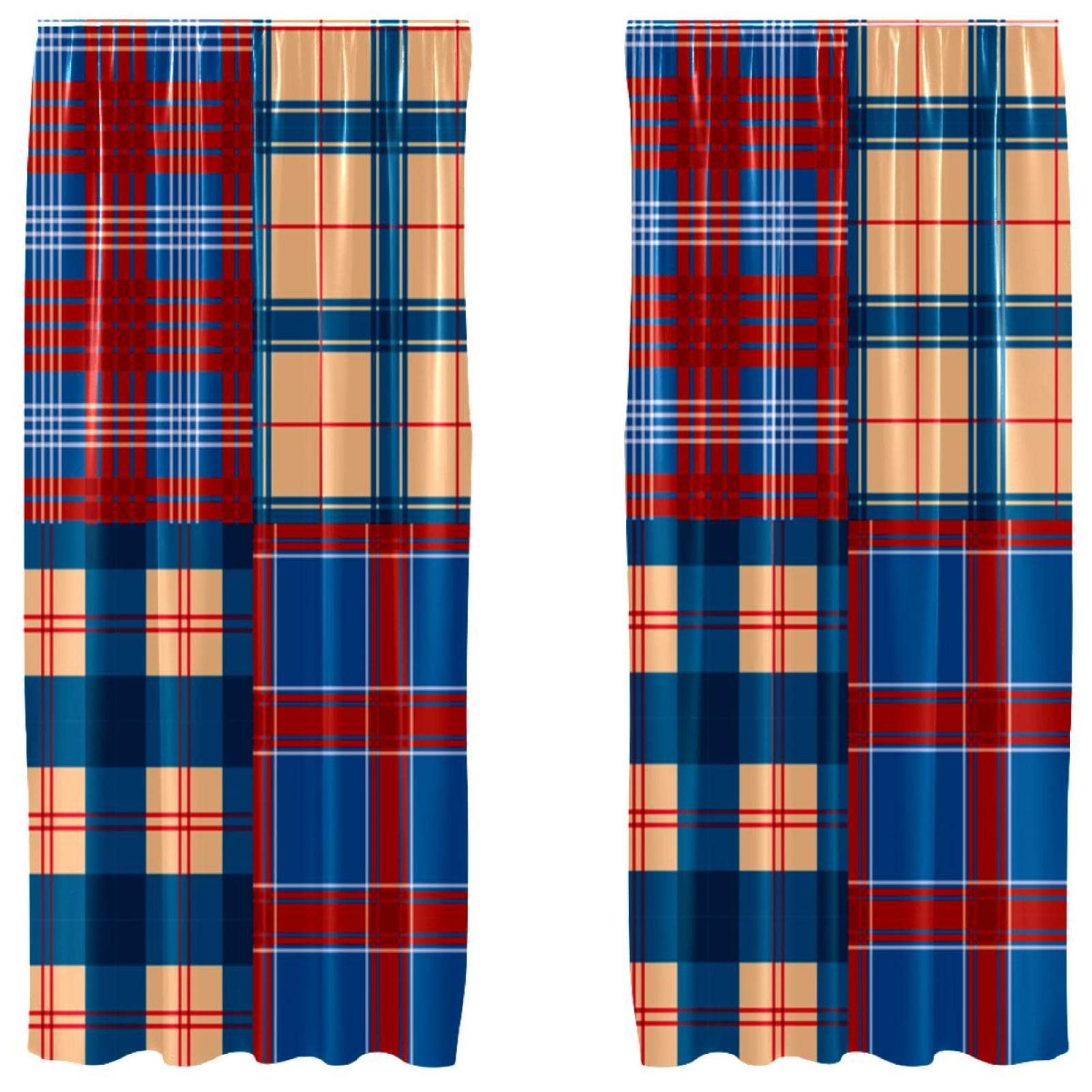 Panneaux de rideaux flanelle rouge et bleu 139,7x213,4 cm avec passe-tringle déco