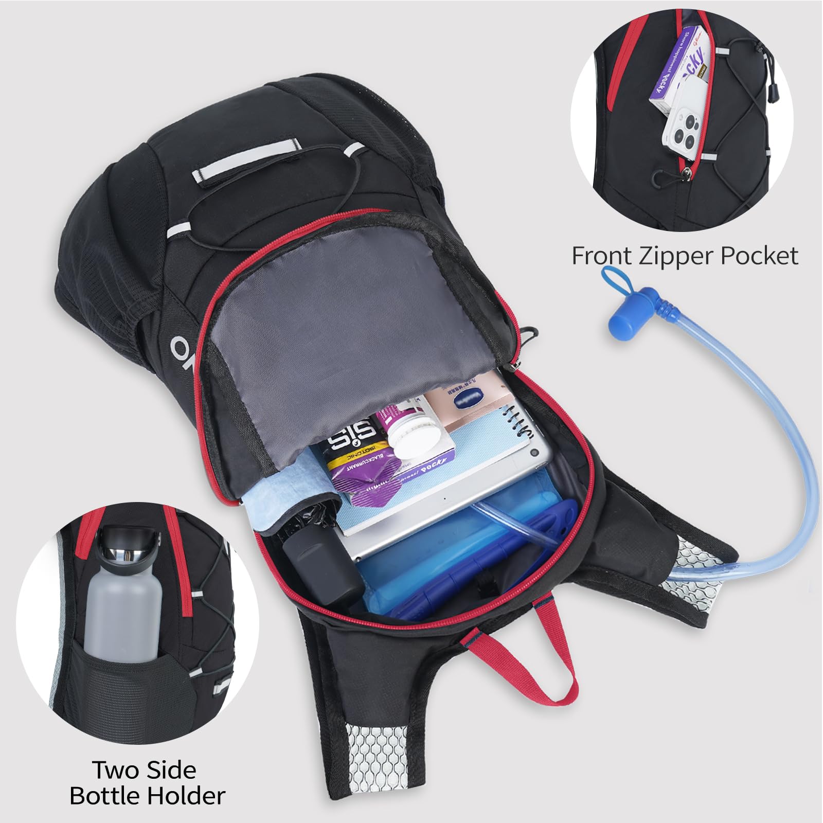 Mochila de hidratación ligera, mochila para correr con vejiga de agua de 2 litros, mochila de agua hidráulica para ciclismo, senderismo, rave para hombres y mujeres