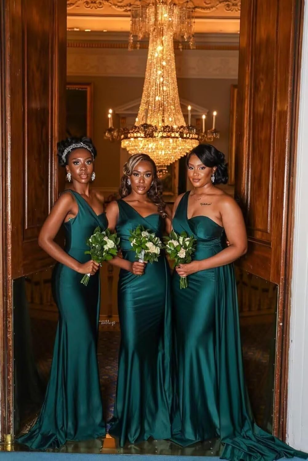 One Shoulder Bridesmaid Dresses Mermaid Satin Long Ruched Bodycon Formal Evening Dress for Women - Image 6