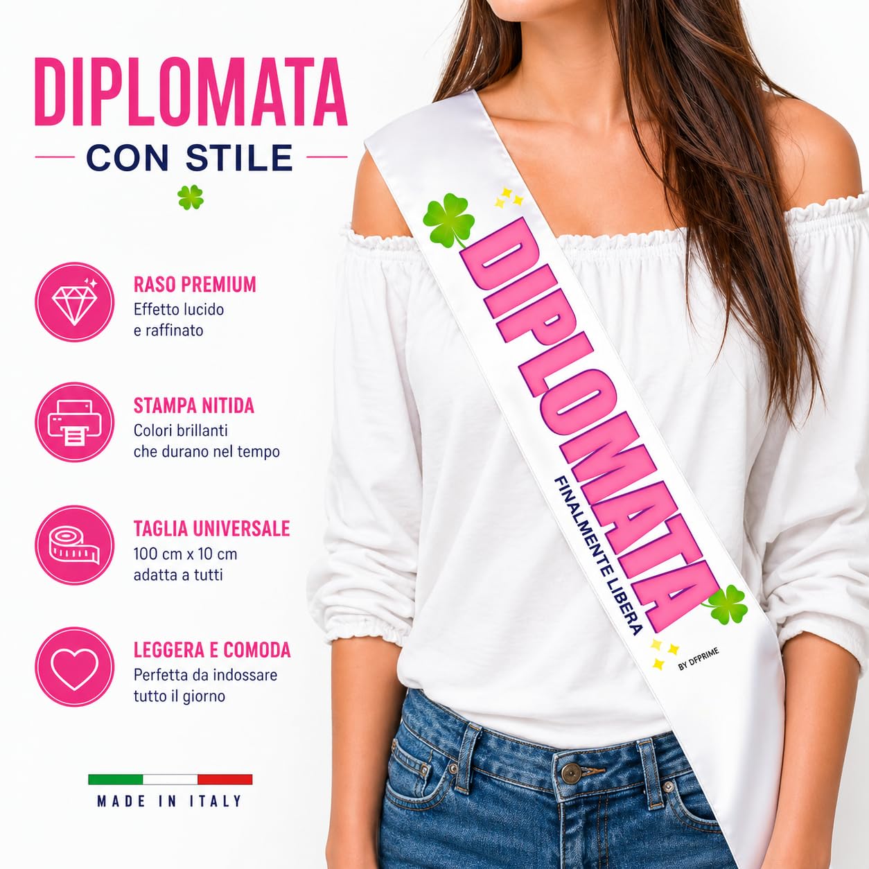 FASCIA DIPLOMATA – Finalmente Libera – Fascia Divertente per Festa di Diploma – Gadget Ironico per Diplomata – Regalo Originale Donna