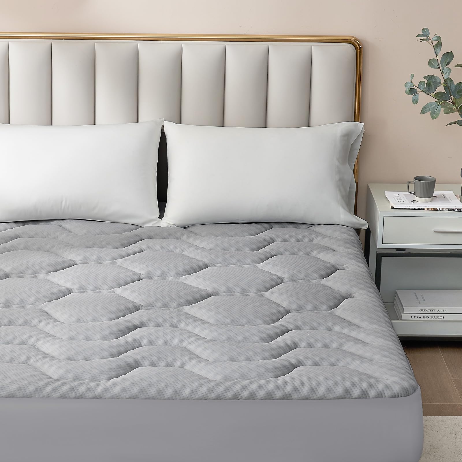 EHEYCIGA Topper Matrimoniale 160x190, Memory Foam Topper Materasso Respirabile con Tasca Extra Profonda, Grigio