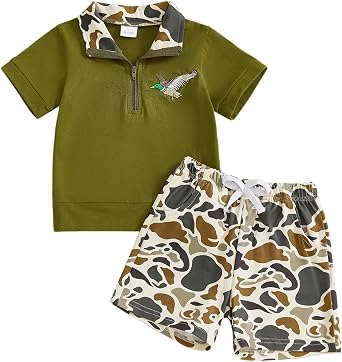 Toddler Boy Summer Clothes Striped Short Sleeve Button Shirt Tops Solid Shorts Set 2Pcs Casual Outfit with Pockets
