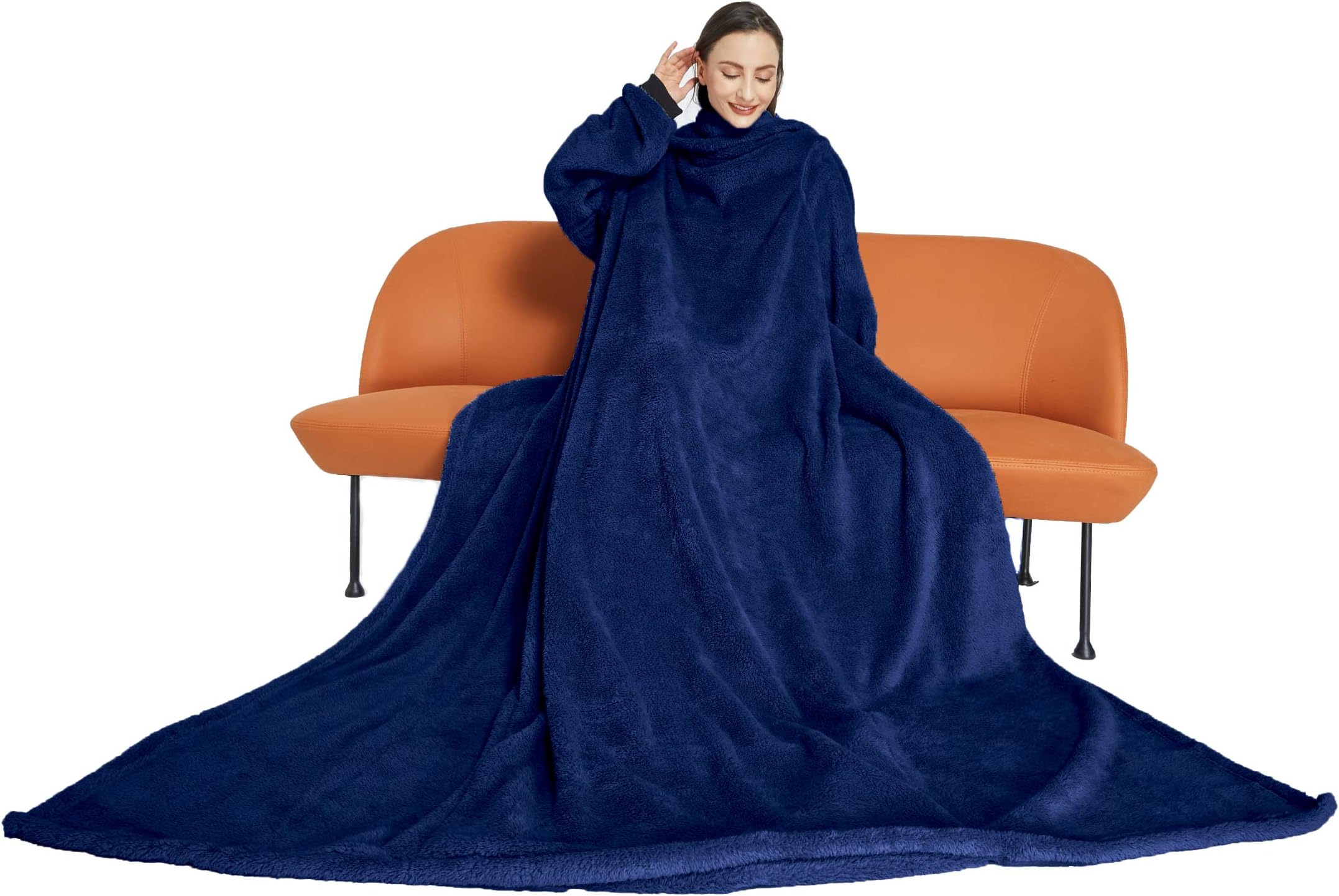 Wearable Blanket Adult, Super Soft Faux Fur Throw Blanket, 62x80, with a Foot Pocket, Large, Blanket with Sleeves,Blanket with Foot Pocket,Coral,Cozy,Functional,