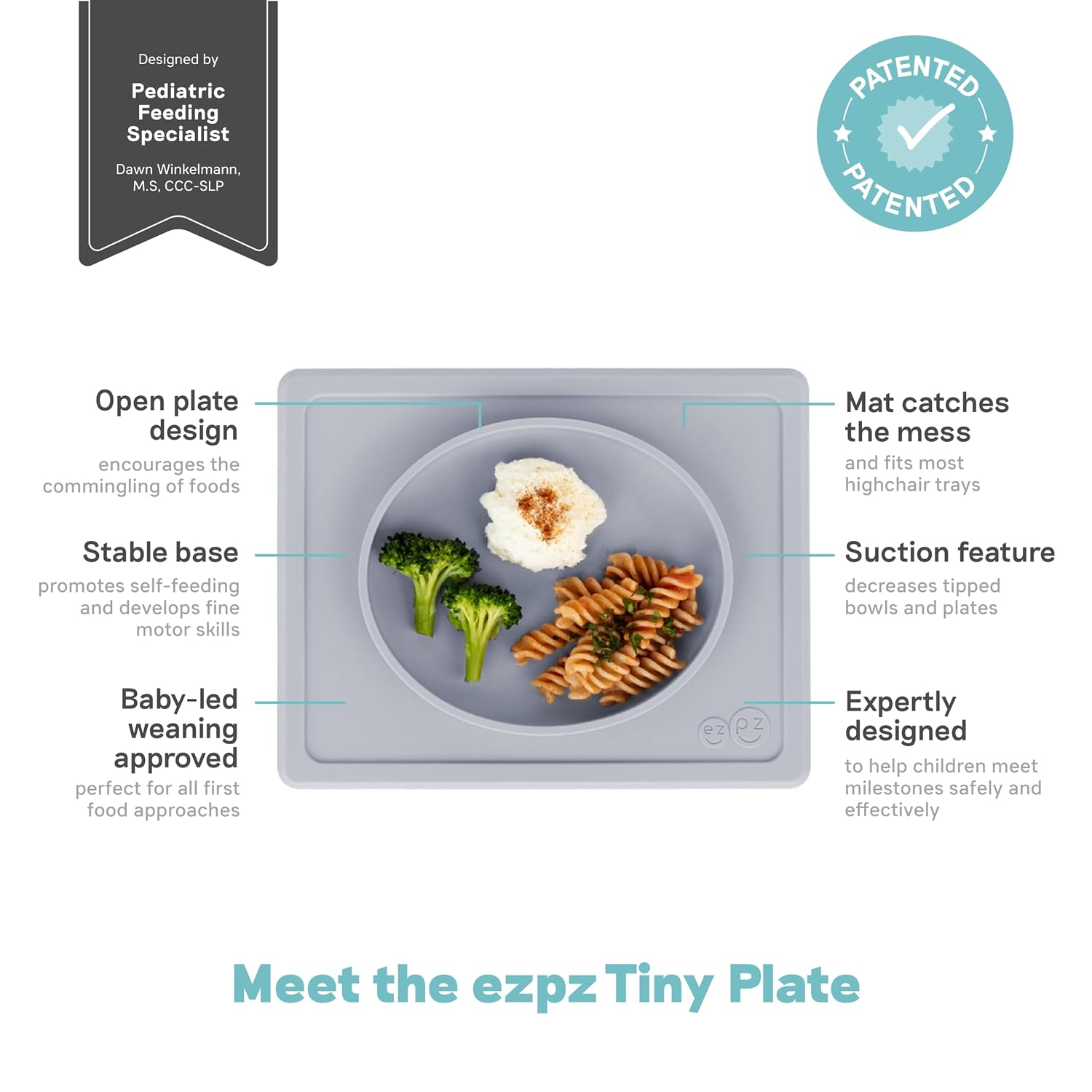 ezpz Tiny Cup (Pewter) + Tiny Plate (Pewter) - baby essentials cup and plate