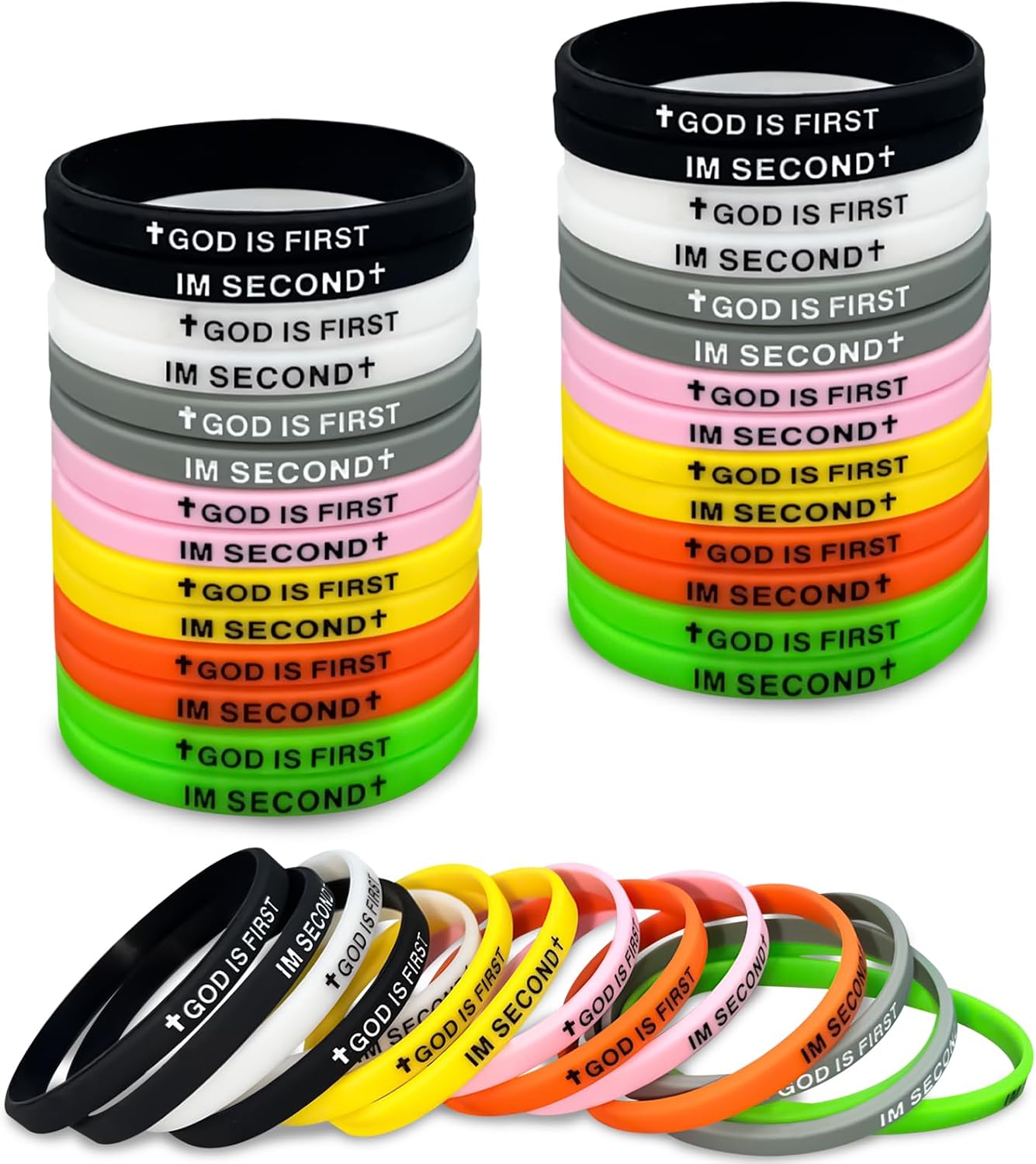 GOD IS FIRST, I'M SECOND Silicone Wristbands, Inspirational Bible Verses Bracelet Religious Faith Motivational Bracelet Unisex Scripture Cross Bracelets, Faith Motivational wristbands.