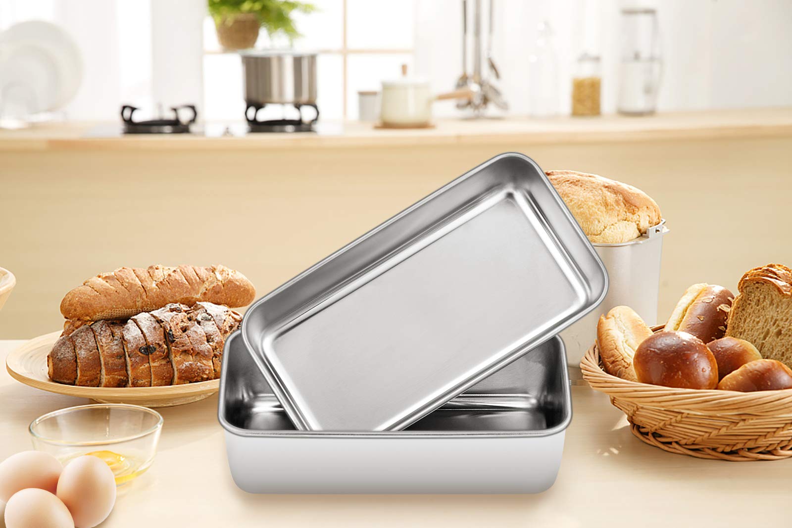Homikit Lot de 2 moules à pain rectangulaires en acier inoxydable pour pain, gâteau, toast, sain, facile à nettoyer et passe au lave-vaisselle, 23,5 x 12,6 x 6 cm