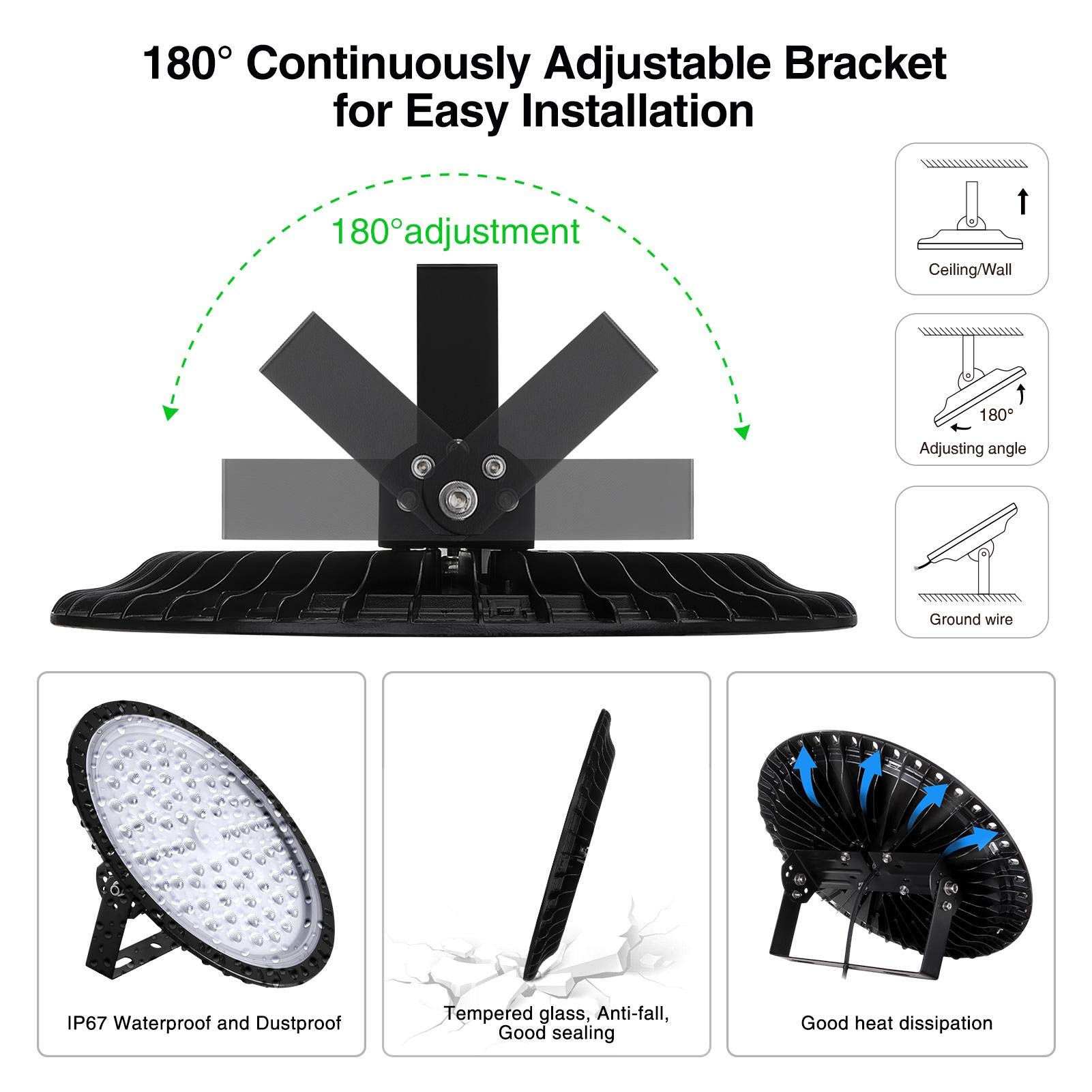 300W UFO LED High Bay Light 6000-6500K Cool White LED Workshop Light Ultra Thin Factory Warehouse LED Industrial — view 7
