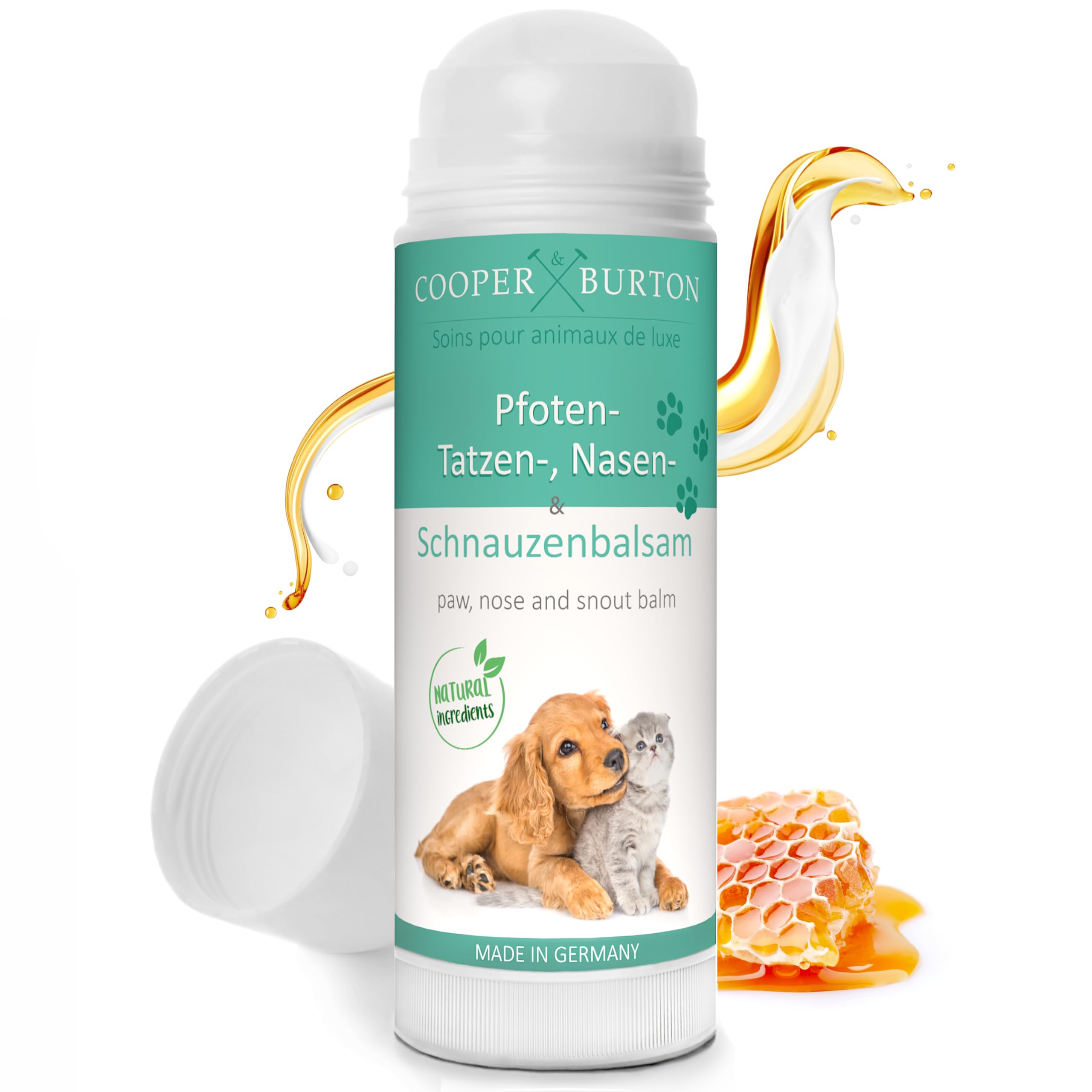 COOPER & BURTON Pfoten-, Nasen- & Schnauzenbalsam für Hunde & Katzen | Schutz vor Hitze, Kälte & Salz | Bienenwachs Propolis Carnaubau- u. Wollwachs | antibakteriell, sicher beim Ablecken | Made in DE