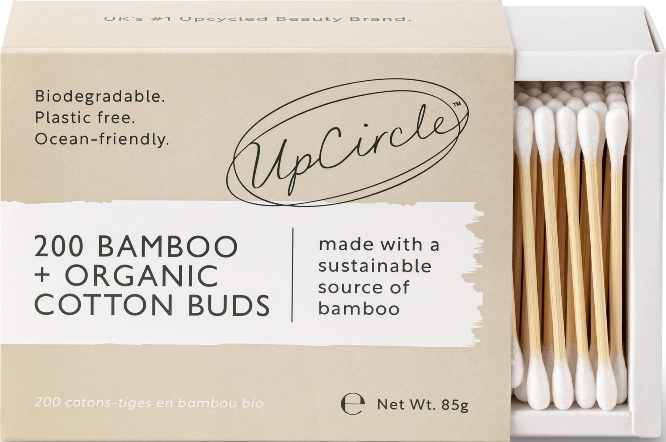 UpCircle Bamboo Cotton Buds - 200 Pieces - 200 Count (Pack of 1), Grey