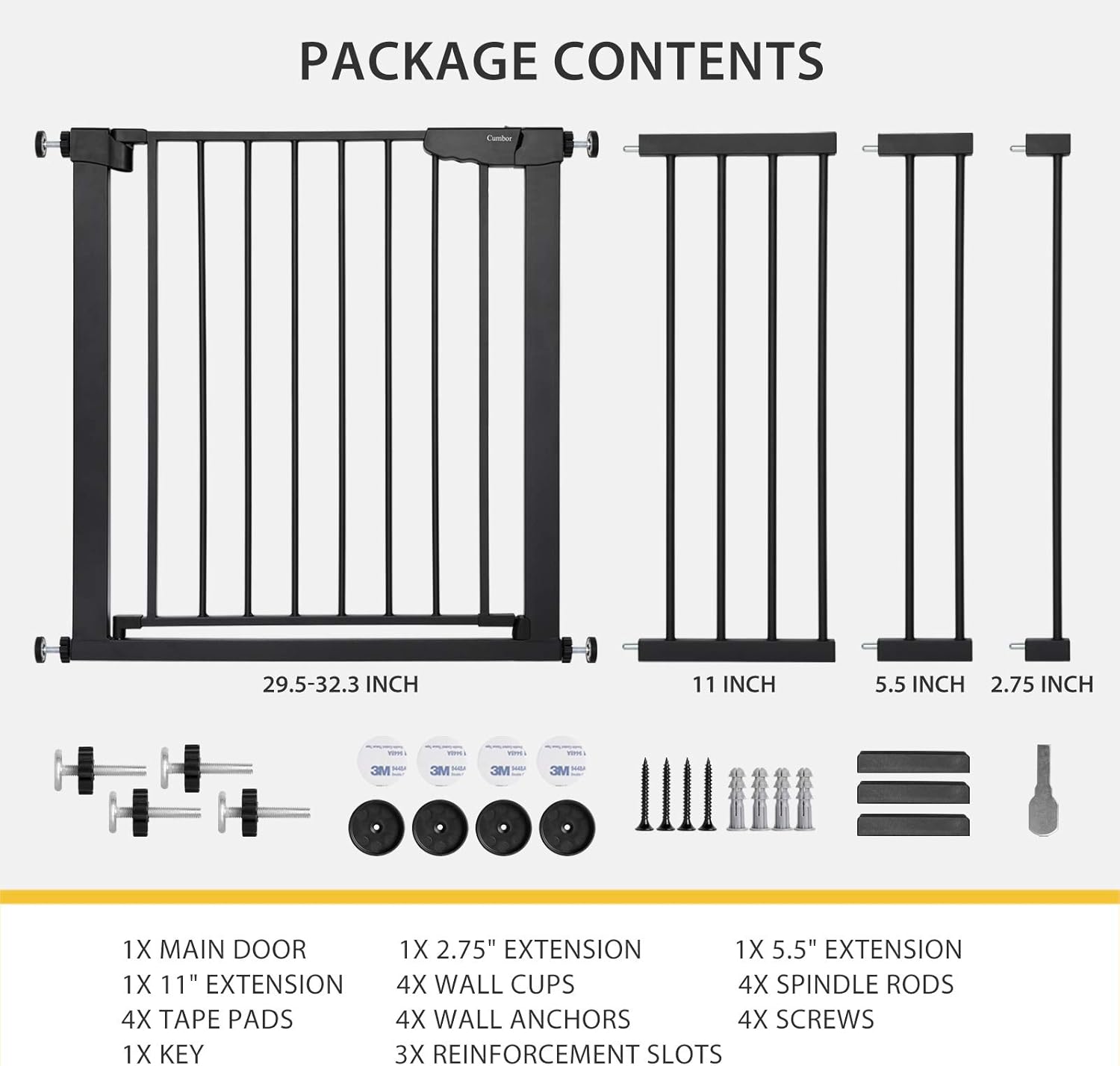 COMOMY Puerta De Bebé Extra Ancha De 29.5-43.3 Pulgadas Para Escaleras, Puerta De Perro De Cierre Automatico Para Casa Montada A Presion Facil De