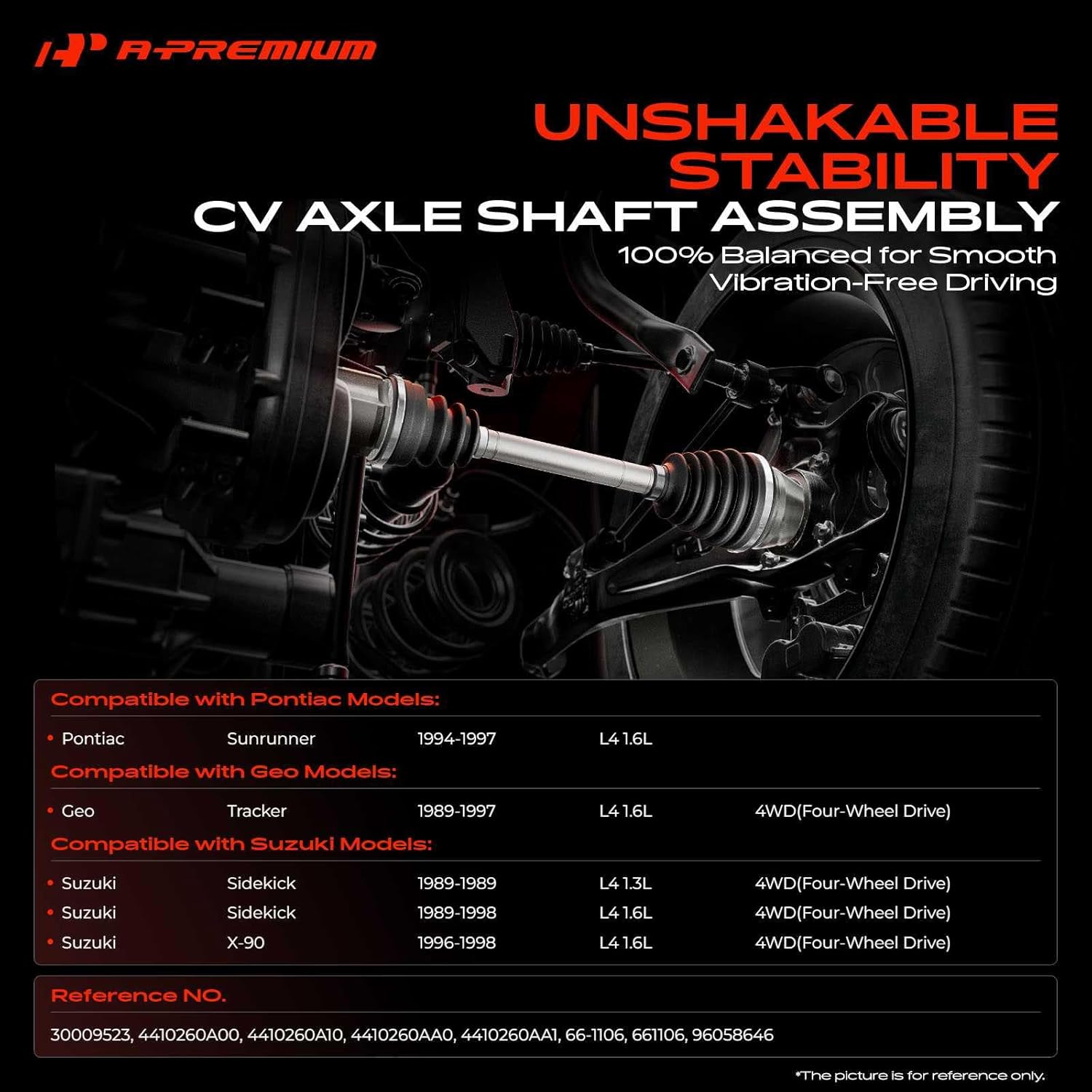 A-Premium CV Axle Shaft Assembly Compatible with Geo Tracker 1989-1997 & Pontiac Sunrunner 1994-1997 & Suzuki Sidekick, X-90 1996-1998, Front Left Driver Side, Replace# 30009523, 4410260A00