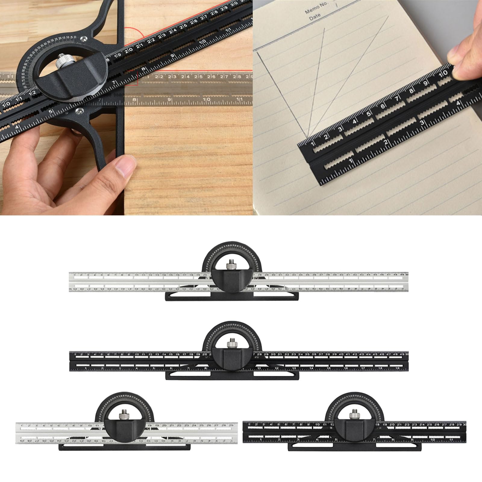 Herramienta de medición de ángulos cuadrados de aleación de aluminio de 300 mm/500 mm para carpintería, ingeniería profesional, accesorio de mejora del hogar