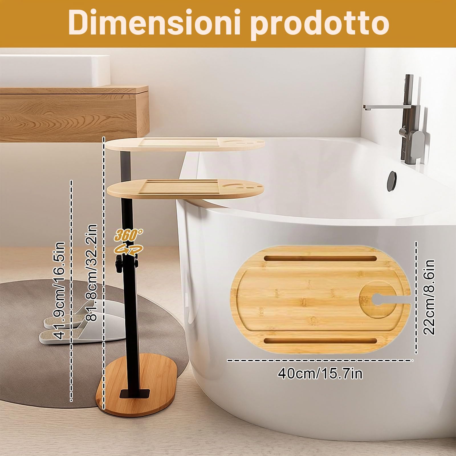 Tavolino a forma di C girevole a 360°, regolabile in altezza, tavolino piccolo in legno di bambù e metallo, per stanze strette, tavolino in legno per soggiorno, camera da letto