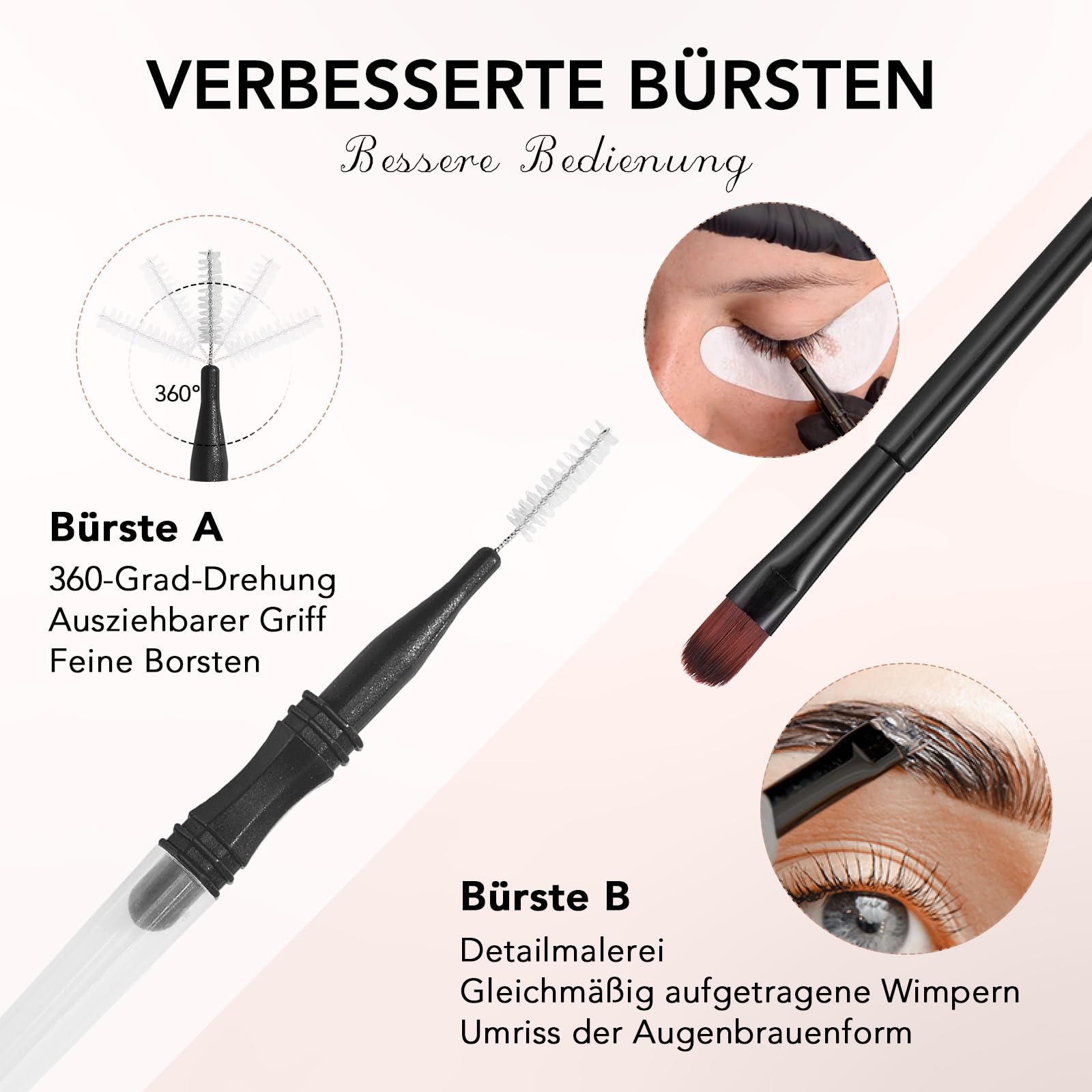 Wimpernfarbe Schwarz, Augenbrauenfarbe und Wimpern Färben, 10 Anwendungen Intensiv Tönung, Zwei Bürstentypen für Einfache Bedienung, Geeignet für Anfänger und Salons