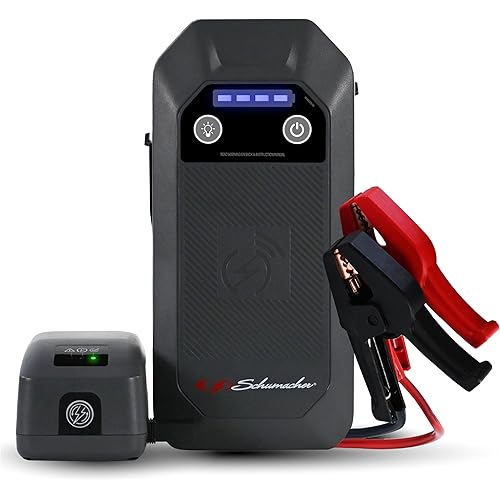 Schumacher Electric 12V Lithium Jump Starter & Power Pack - Portable 1000A Battery Jumper with 10W Wireless Charging, USBA/USBC Fast Charging & Multi-Mode LED Flashlight - 4-in-1 SL1672