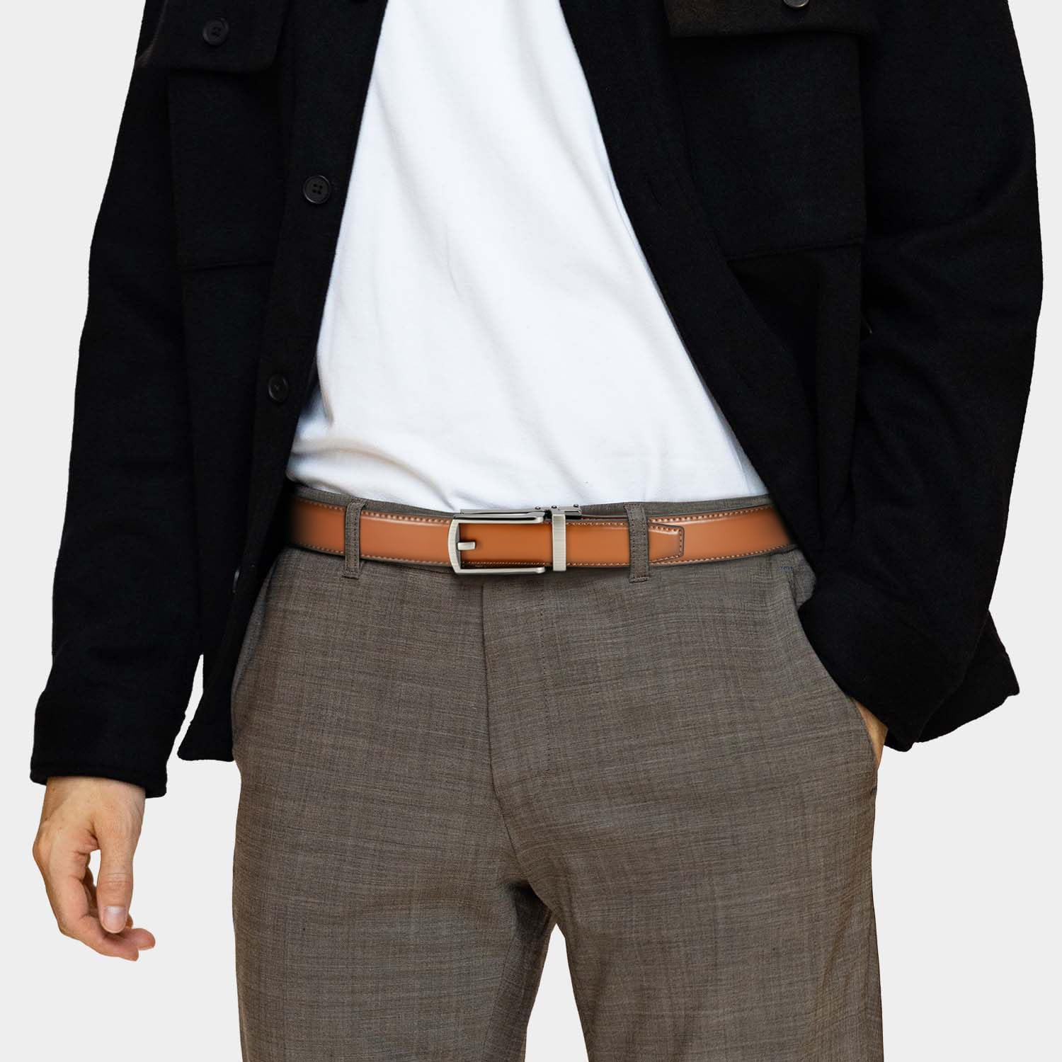 CHAOREN Mens Dress Belt - Ratchet Belt Leather 1 1/4" Comfort Click - Perfect Companion to Mens Dress Shoes - Image 2